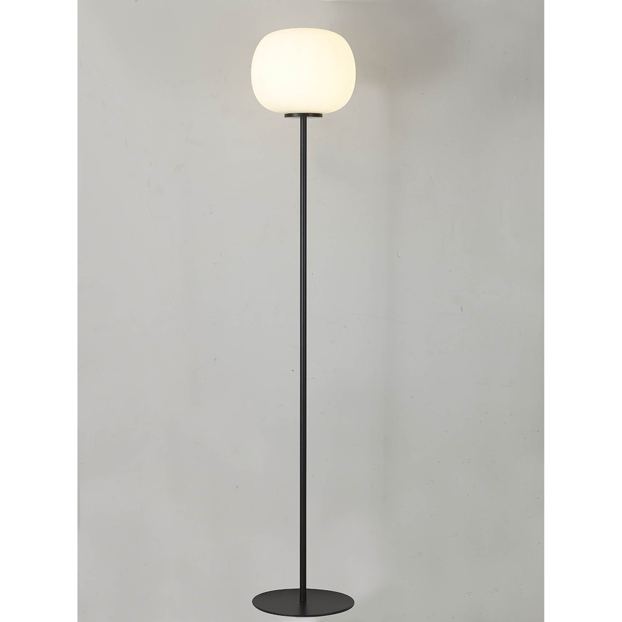 Fabula Littleton Medium Single Oval Ball Floor Lamp - Matt Black & Frosted White Glass