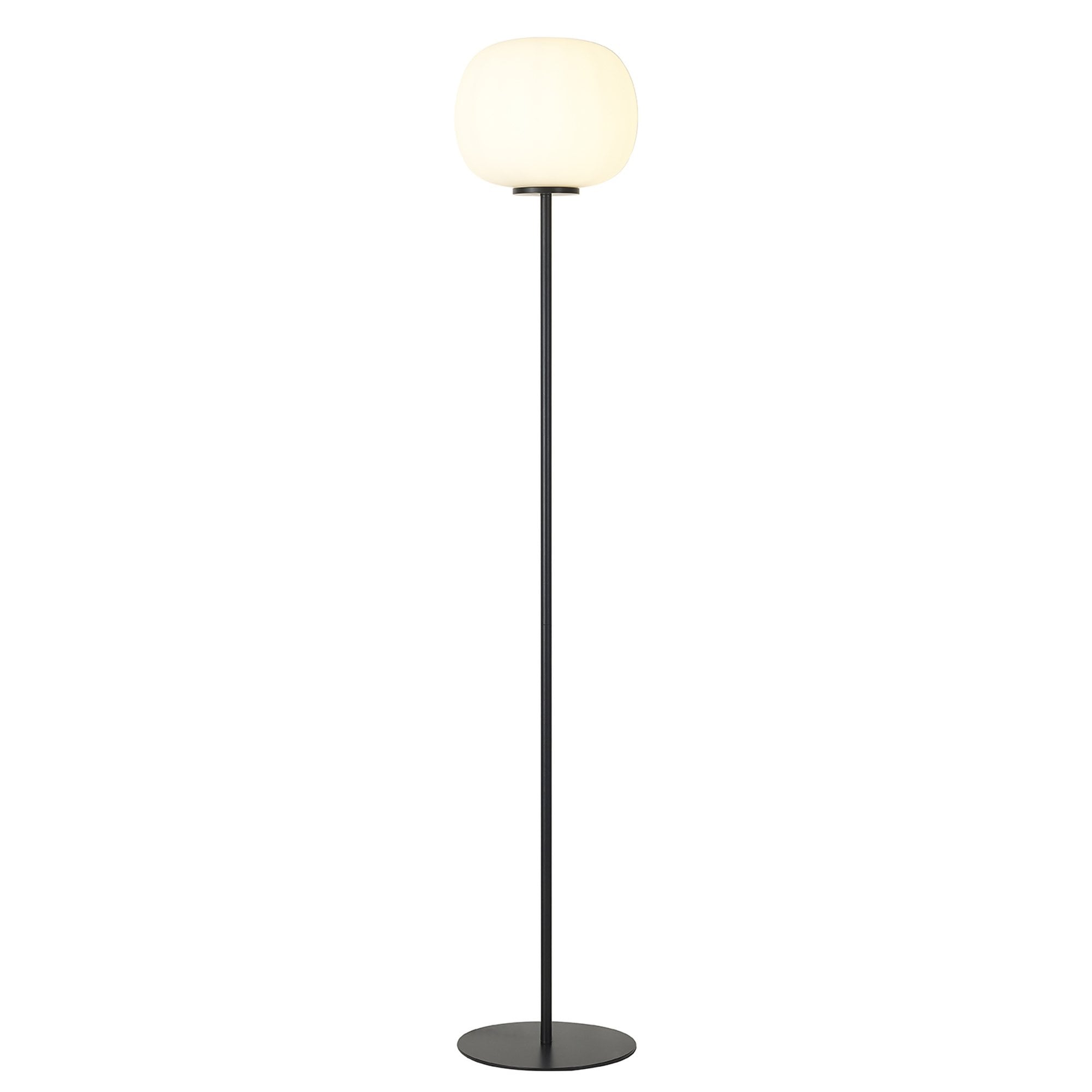 Fabula Littleton Medium Single Oval Ball Floor Lamp - Matt Black & Frosted White Glass