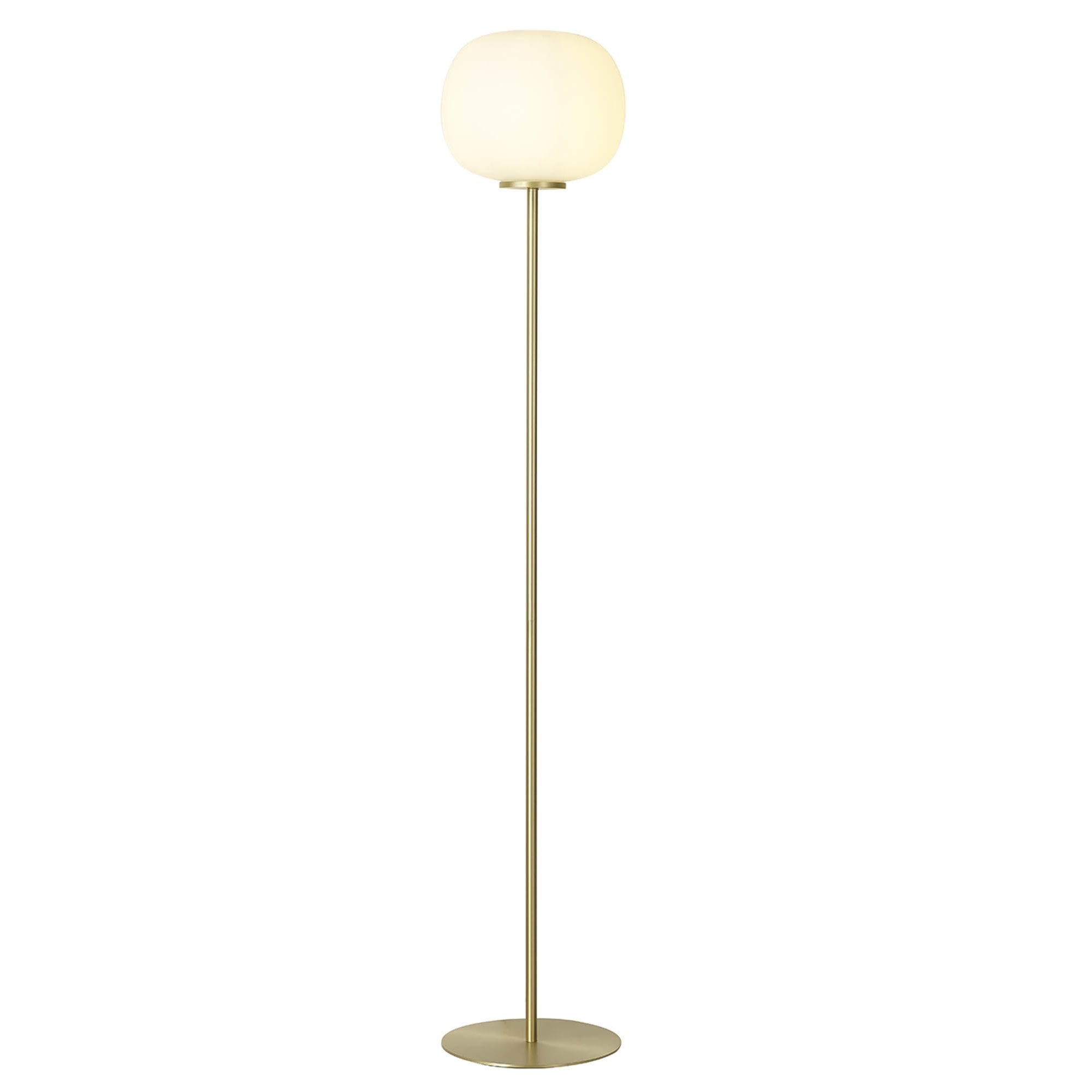 Fabula Littleton Medium Single Oval Ball Floor Lamp - Satin Gold & Frosted White Glass