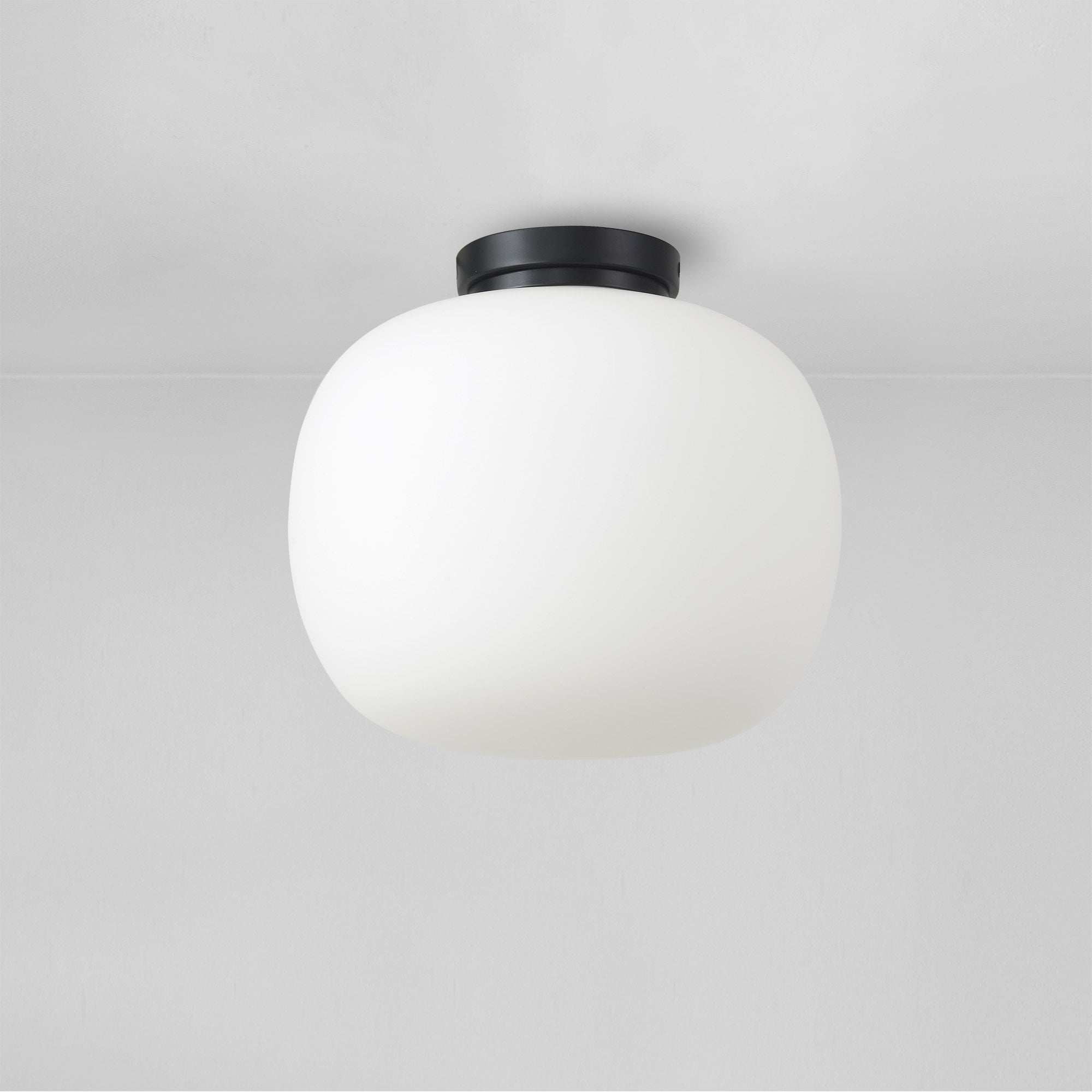 Fabula Littleton Medium Single Oval Ball Flush Light - Matt Black & Frosted White Glass