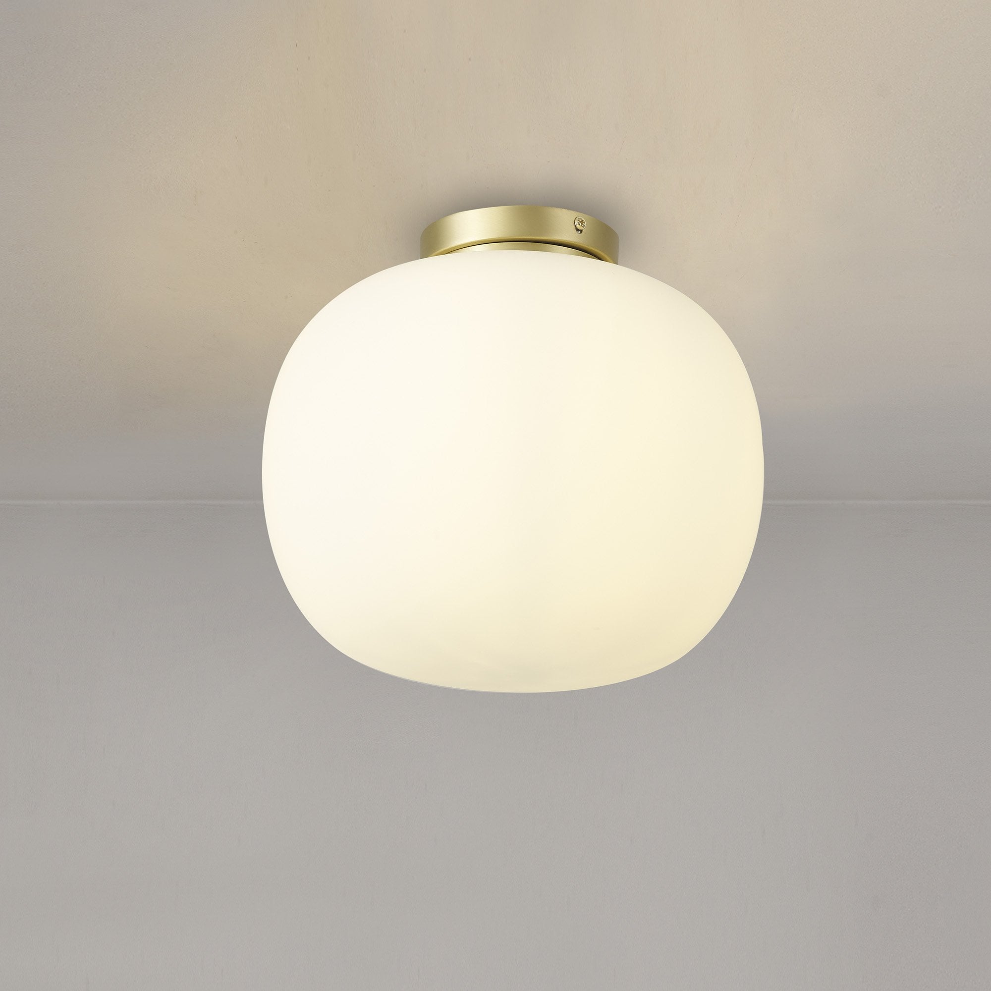 Fabula Littleton Medium Single Oval Ball Flush Light - Satin Gold & Frosted White Glass