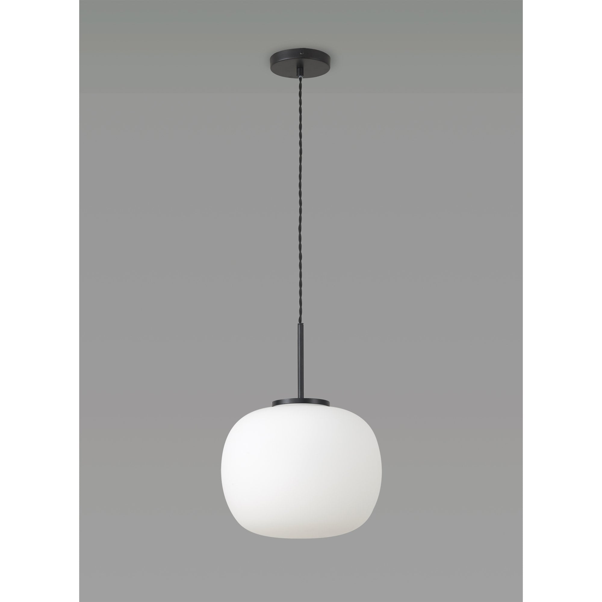 Fabula Littleton Medium Single Oval Ball Pendant - Matt Black & Frosted White Glass