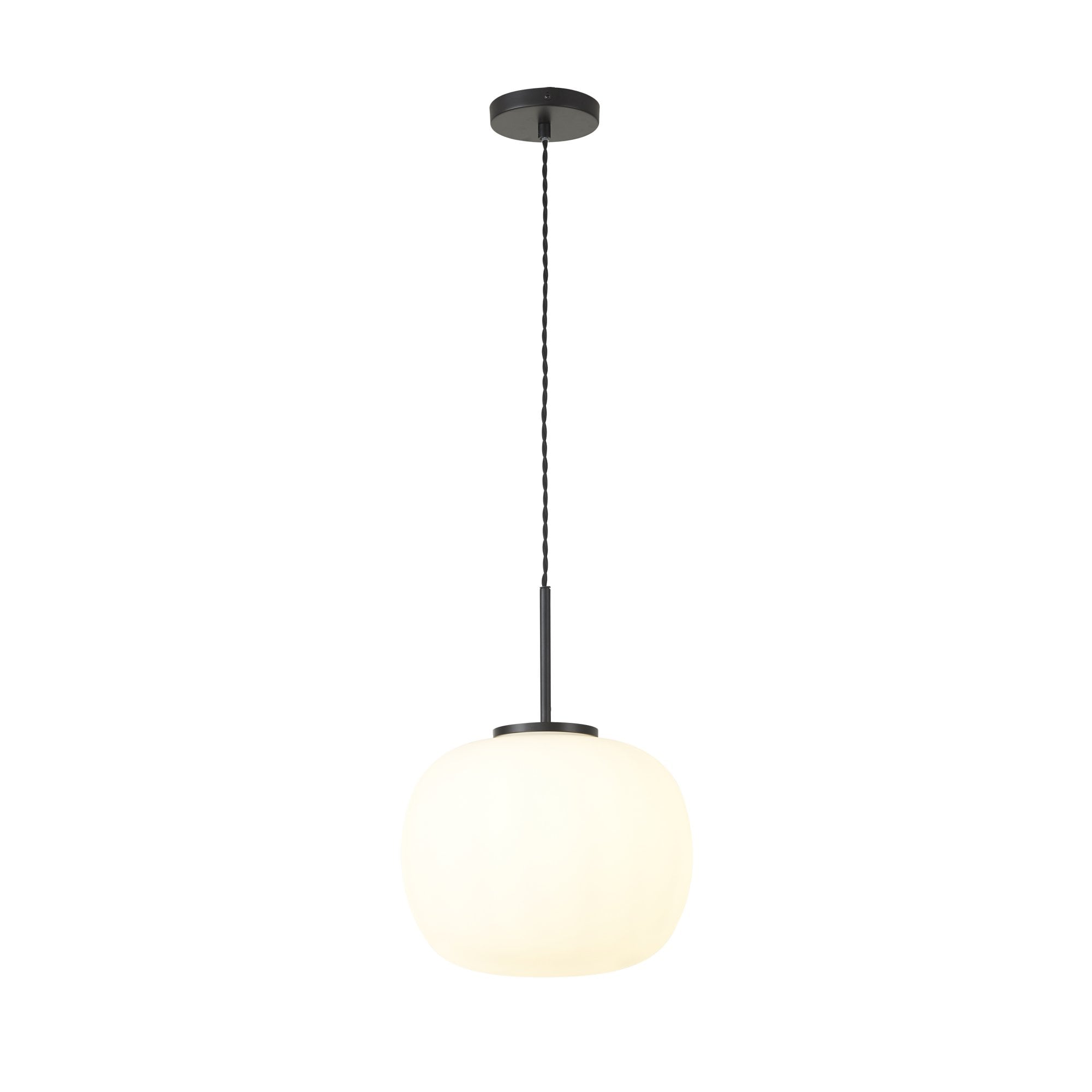 Fabula Littleton Medium Single Oval Ball Pendant - Matt Black & Frosted White Glass