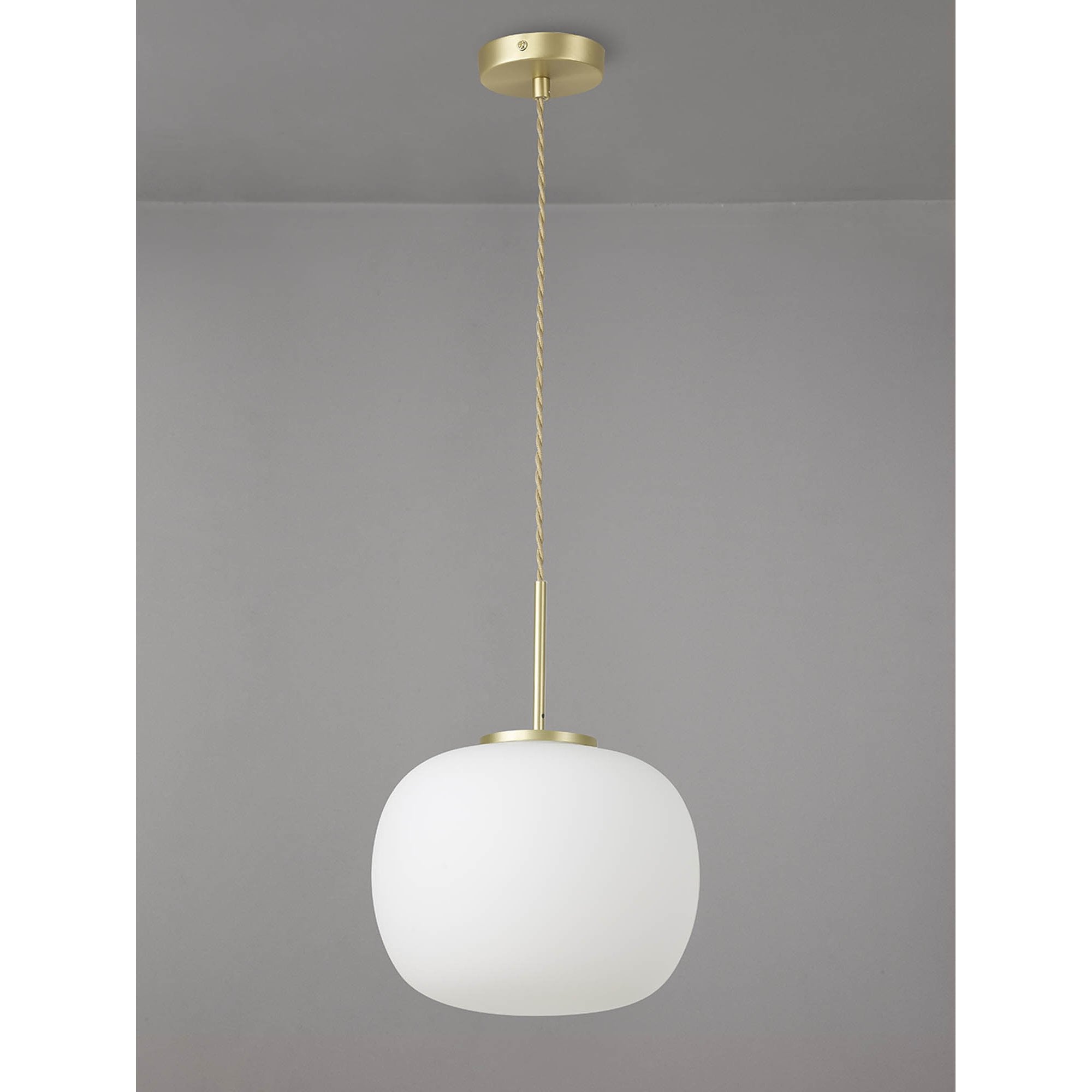 Fabula Littleton Medium Single Oval Ball Pendant - Satin Gold & Frosted White Glass