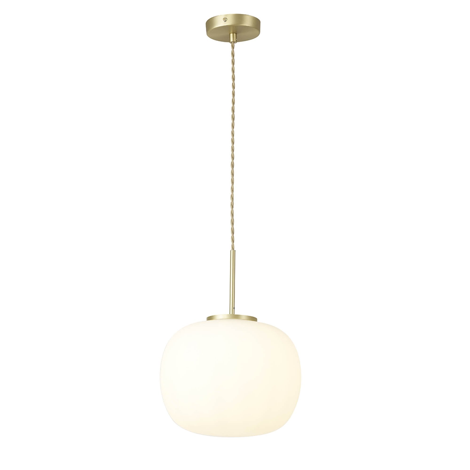 Fabula Littleton Medium Single Oval Ball Pendant - Satin Gold & Frosted White Glass