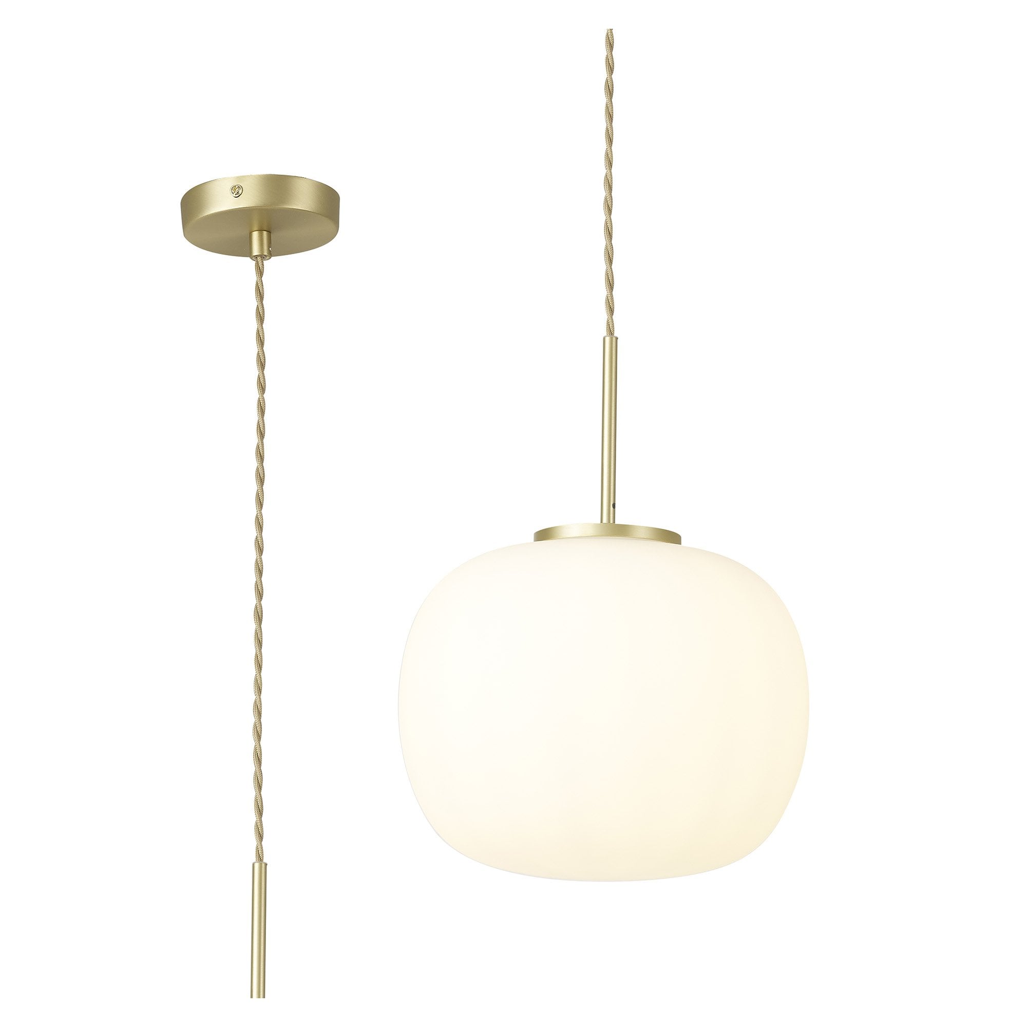 Fabula Littleton Medium Single Oval Ball Pendant - Satin Gold & Frosted White Glass
