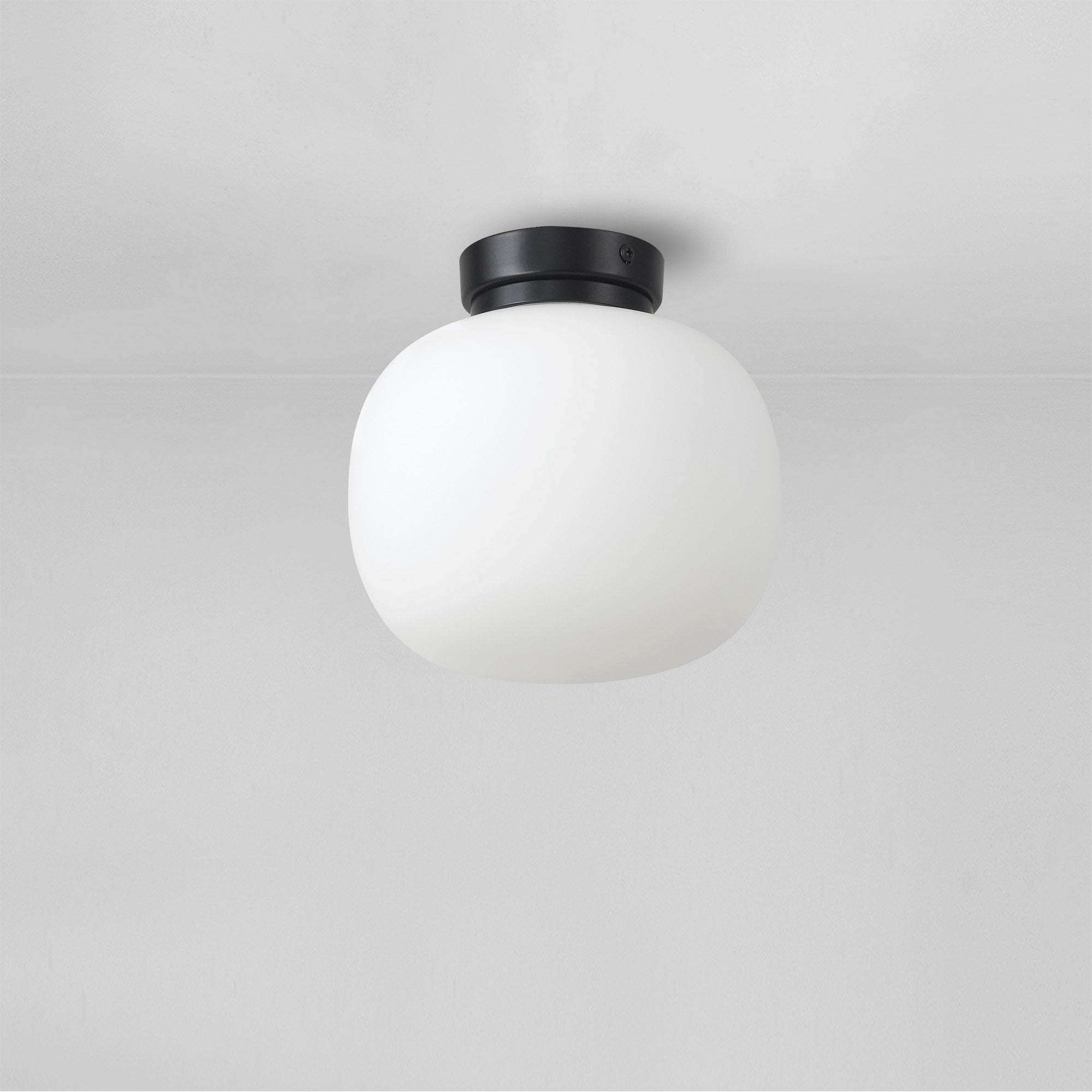 Fabula Littleton Small Single Oval Ball Flush Light - Matt Black & Frosted White Glass