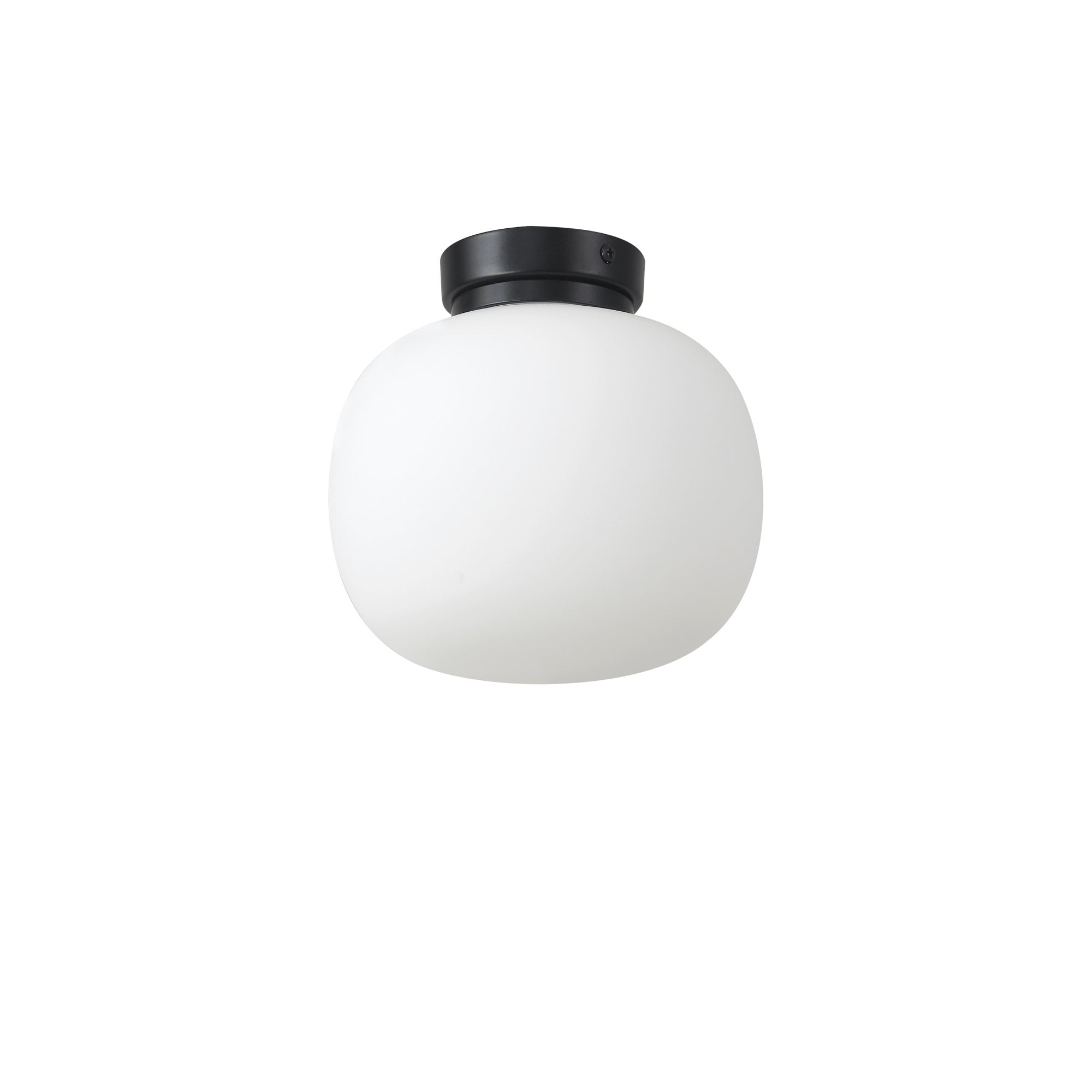 Fabula Littleton Small Single Oval Ball Flush Light - Matt Black & Frosted White Glass