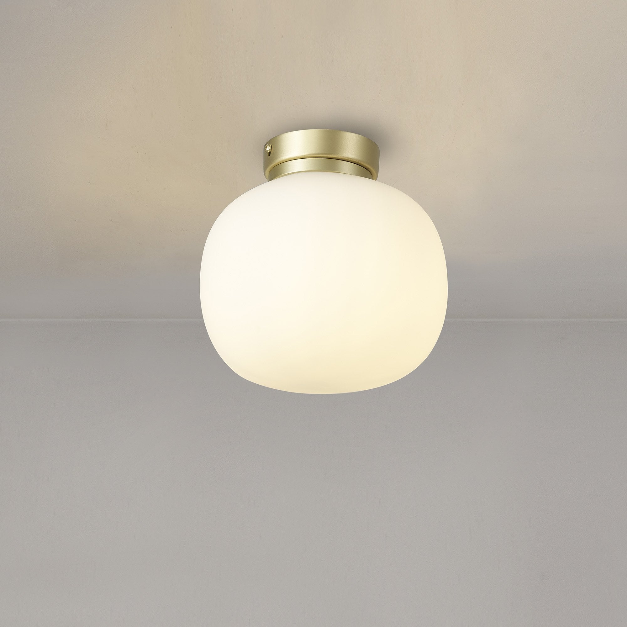 Fabula Littleton Small Single Oval Ball Flush Light - Satin Gold & Frosted White Glass