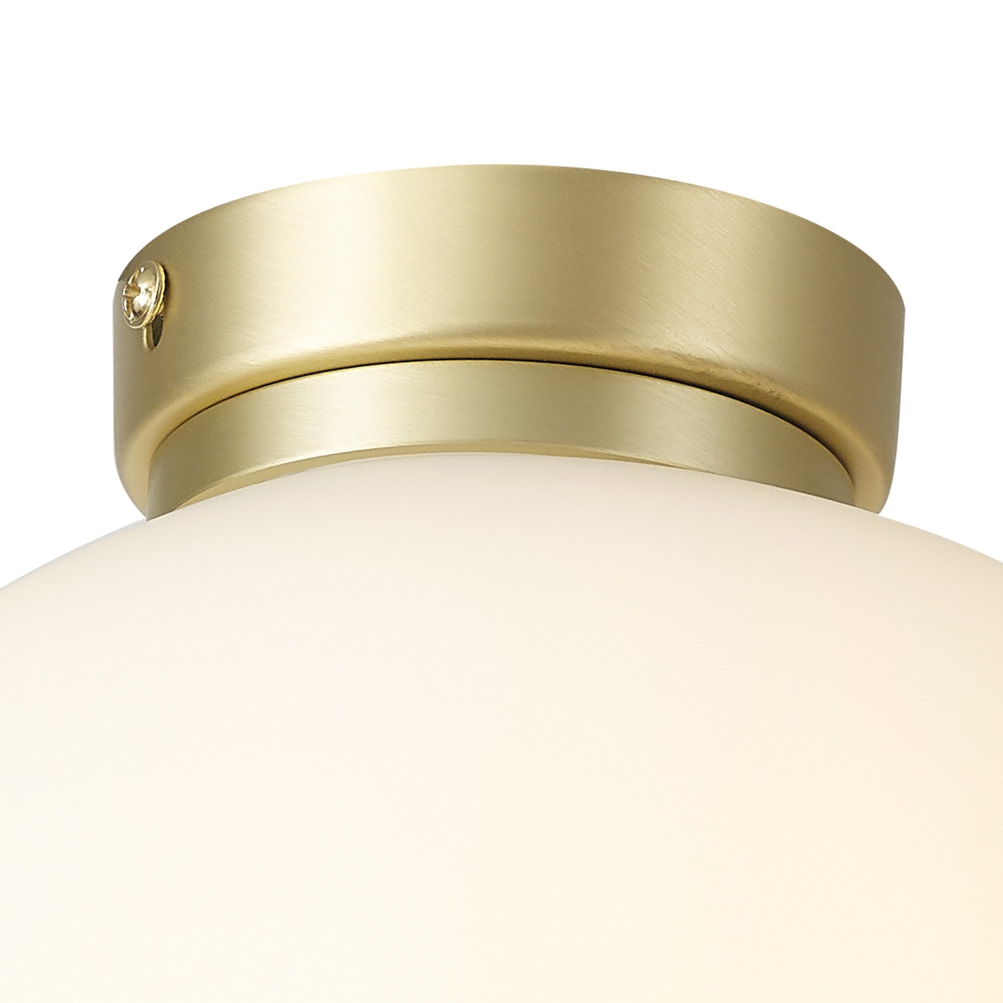 Fabula Littleton Small Single Oval Ball Flush Light - Satin Gold & Frosted White Glass