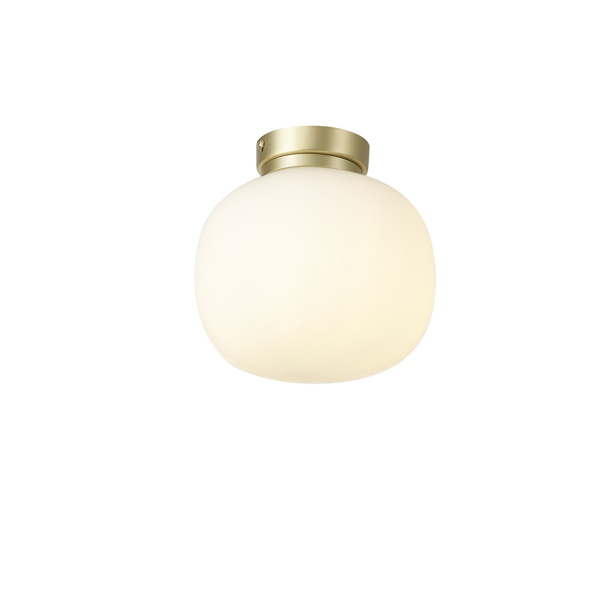 Fabula Littleton Small Single Oval Ball Flush Light - Satin Gold & Frosted White Glass
