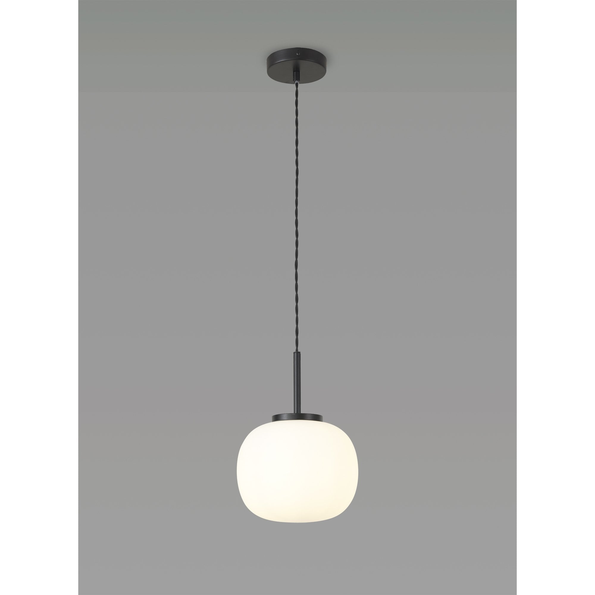 Fabula Littleton Small Single Oval Ball Pendant - Matt Black & Frosted White Glass