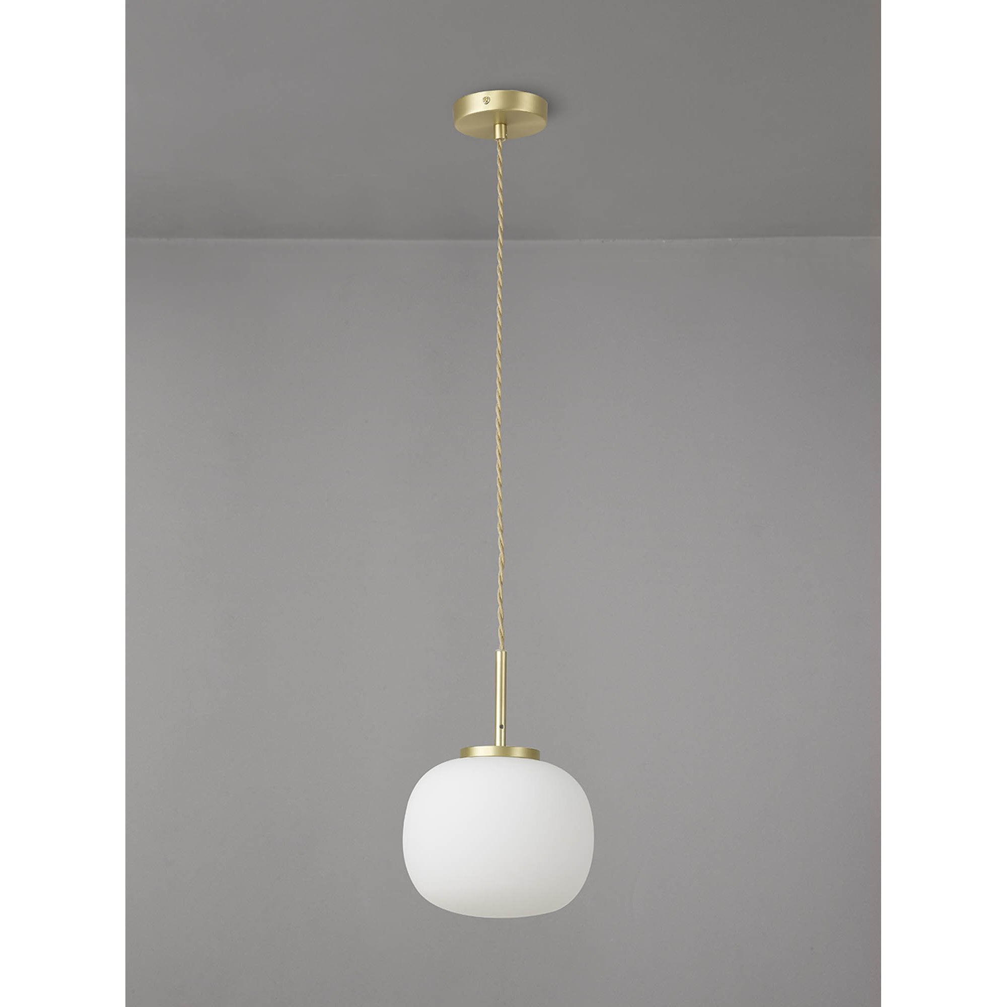 Fabula Littleton Small Single Oval Ball Pendant - Satin Gold & Frosted White Glass
