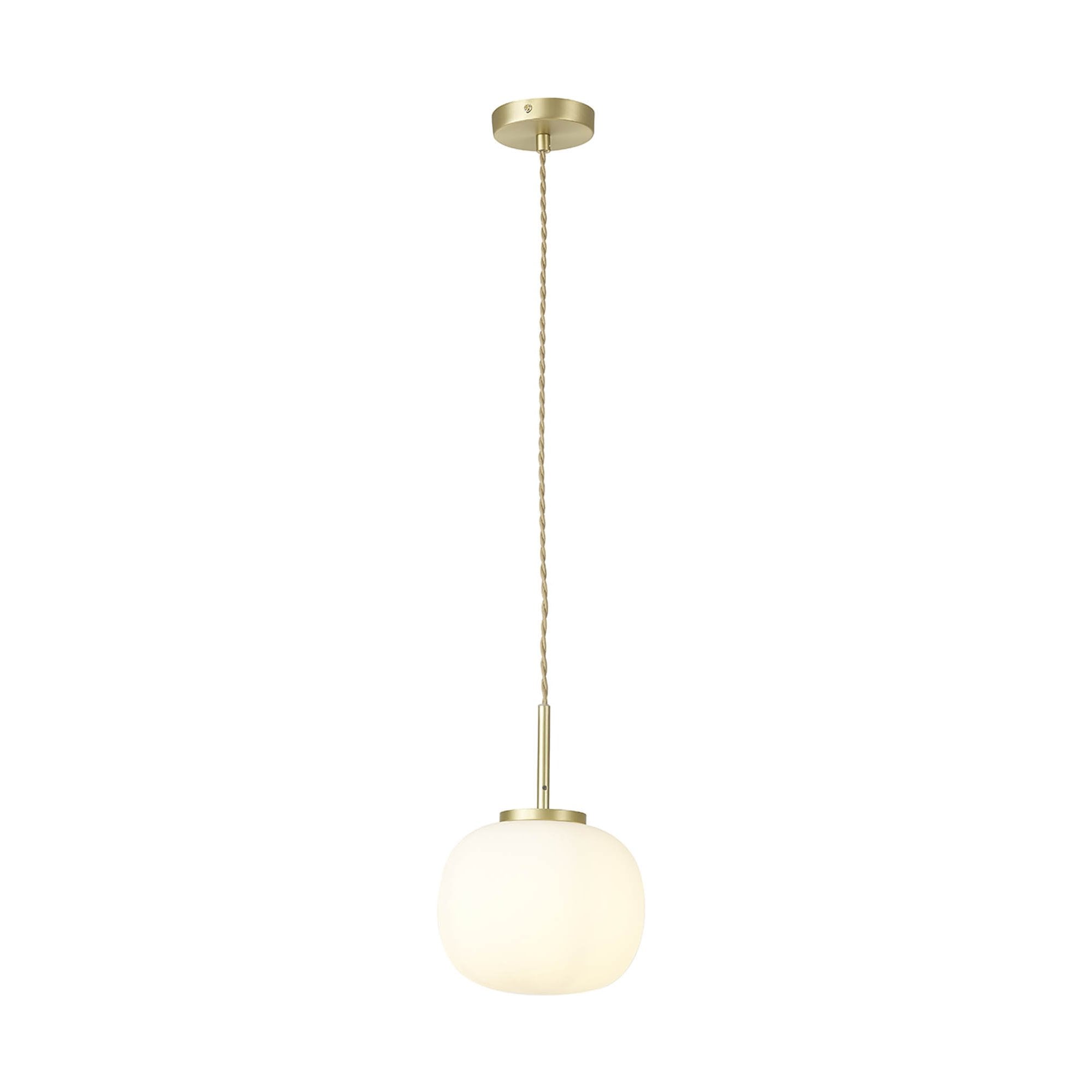 Fabula Littleton Small Single Oval Ball Pendant - Satin Gold & Frosted White Glass