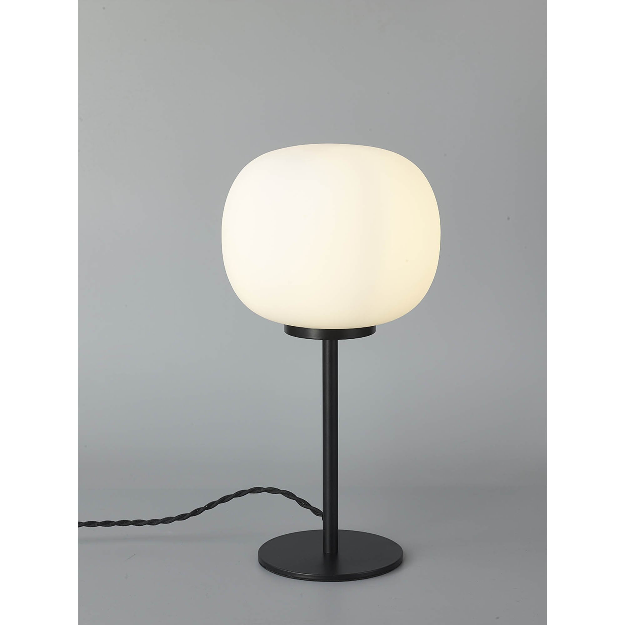 Fabula Littleton Small Single Oval Ball Tall Table Lamp - Matt Black & Frosted White Glass