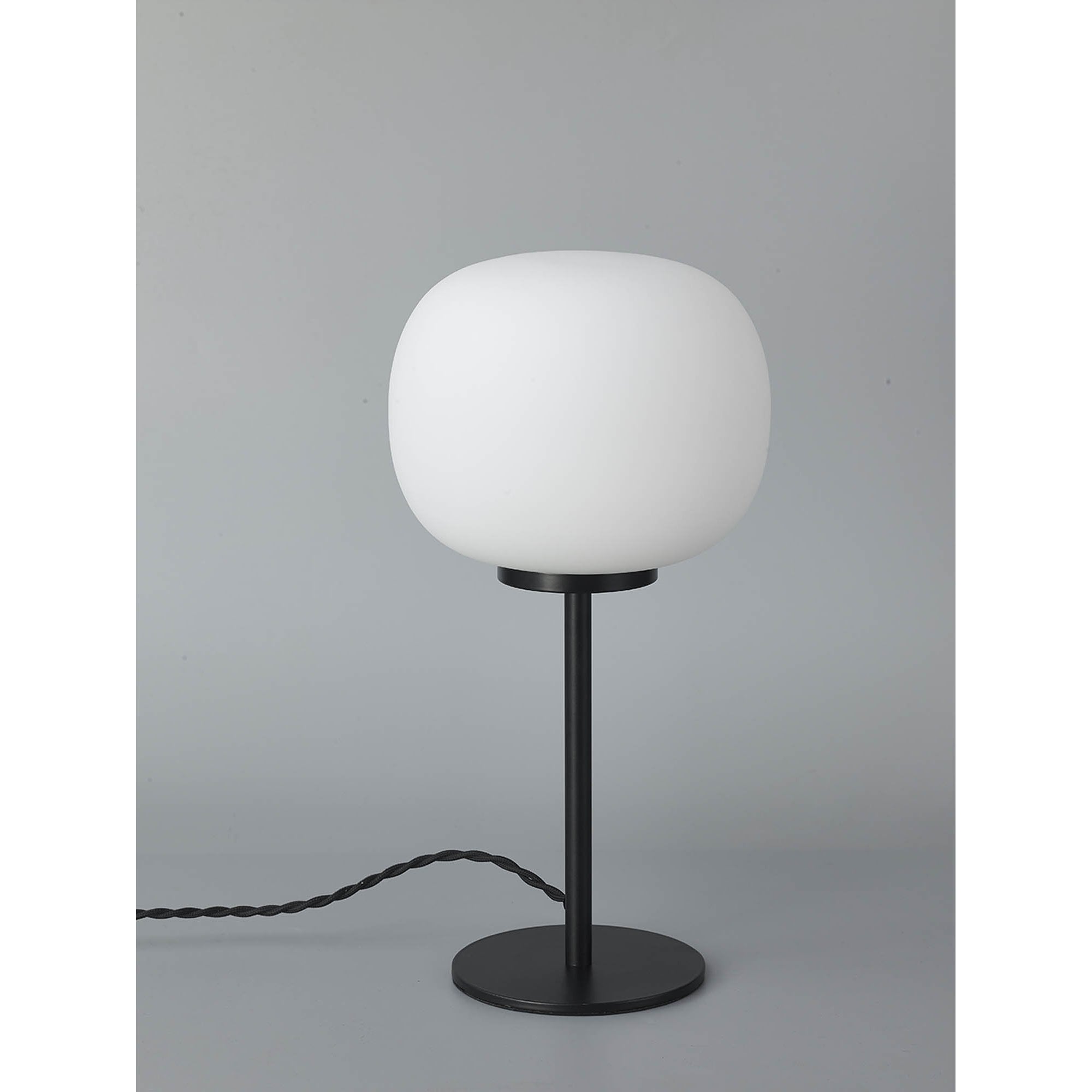 Fabula Littleton Small Single Oval Ball Tall Table Lamp - Matt Black & Frosted White Glass