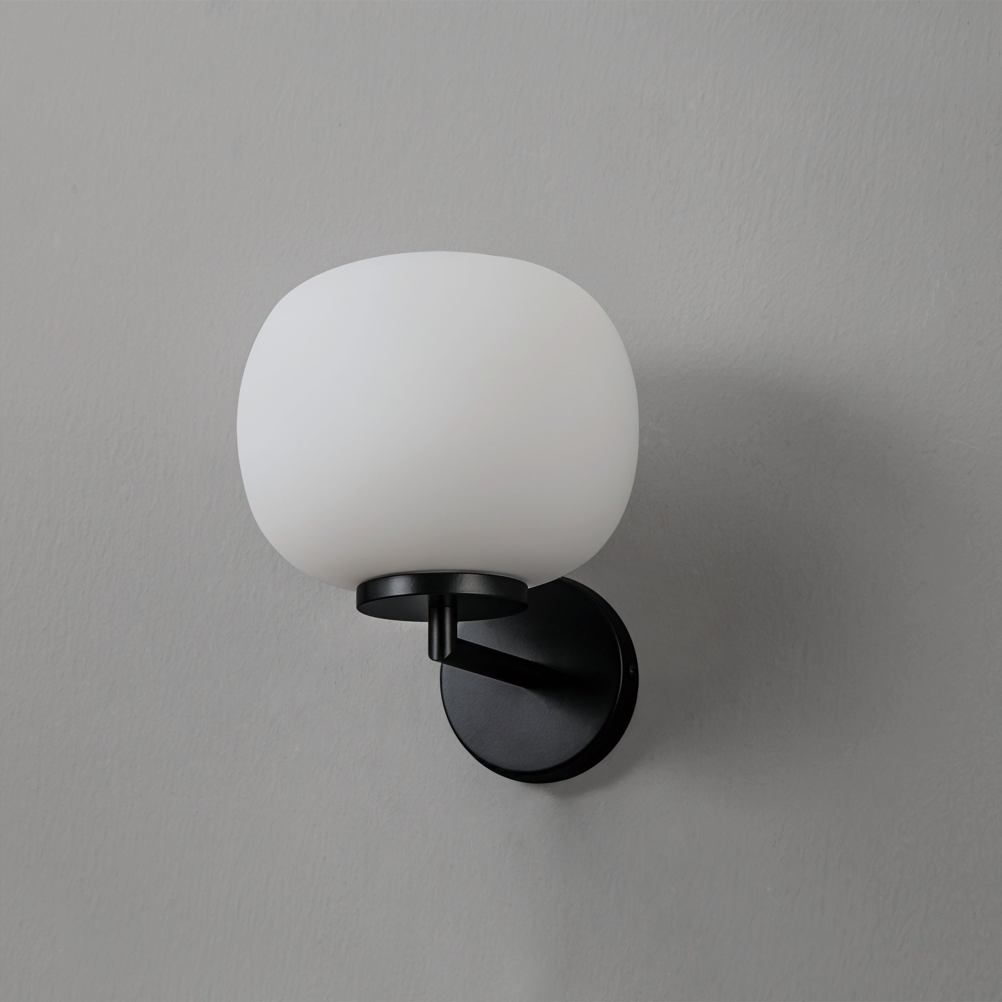 Fabula Littleton Small Single Oval Ball Wall Light - Matt Black & Frosted White Glass