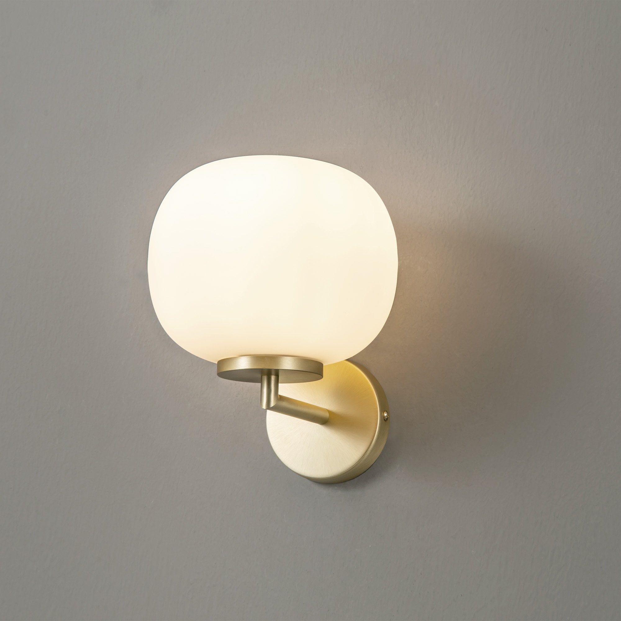 Fabula Littleton Small Single Oval Ball Wall Light - Satin Gold & Frosted White Glass
