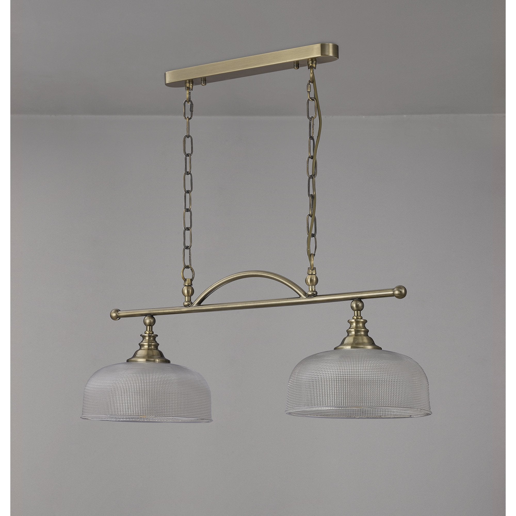 Fabula Maida 2 Light Linear Semi-Flush/Pendant - Antique Brass & Prismatic Glass