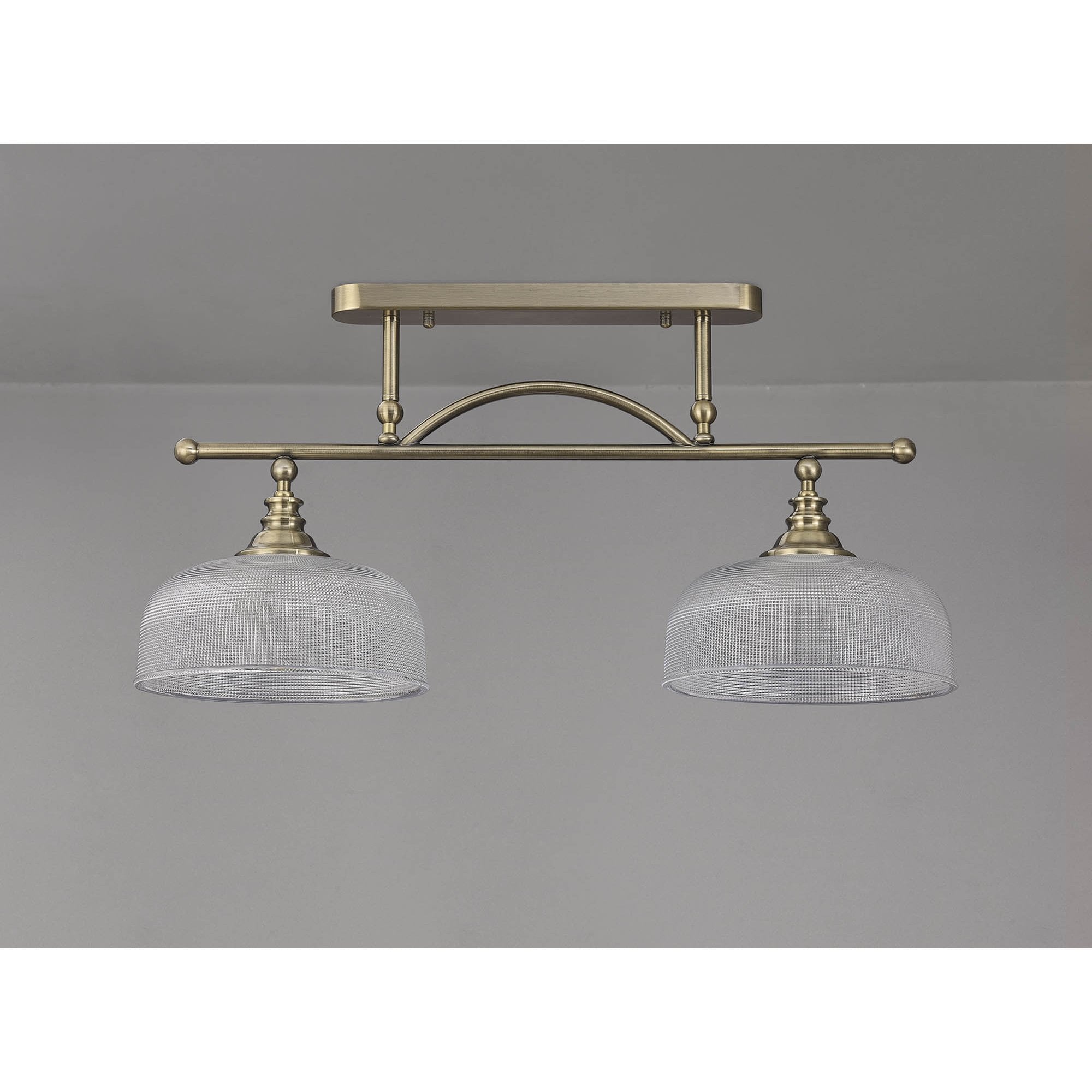 Fabula Maida 2 Light Linear Semi-Flush/Pendant - Antique Brass & Prismatic Glass