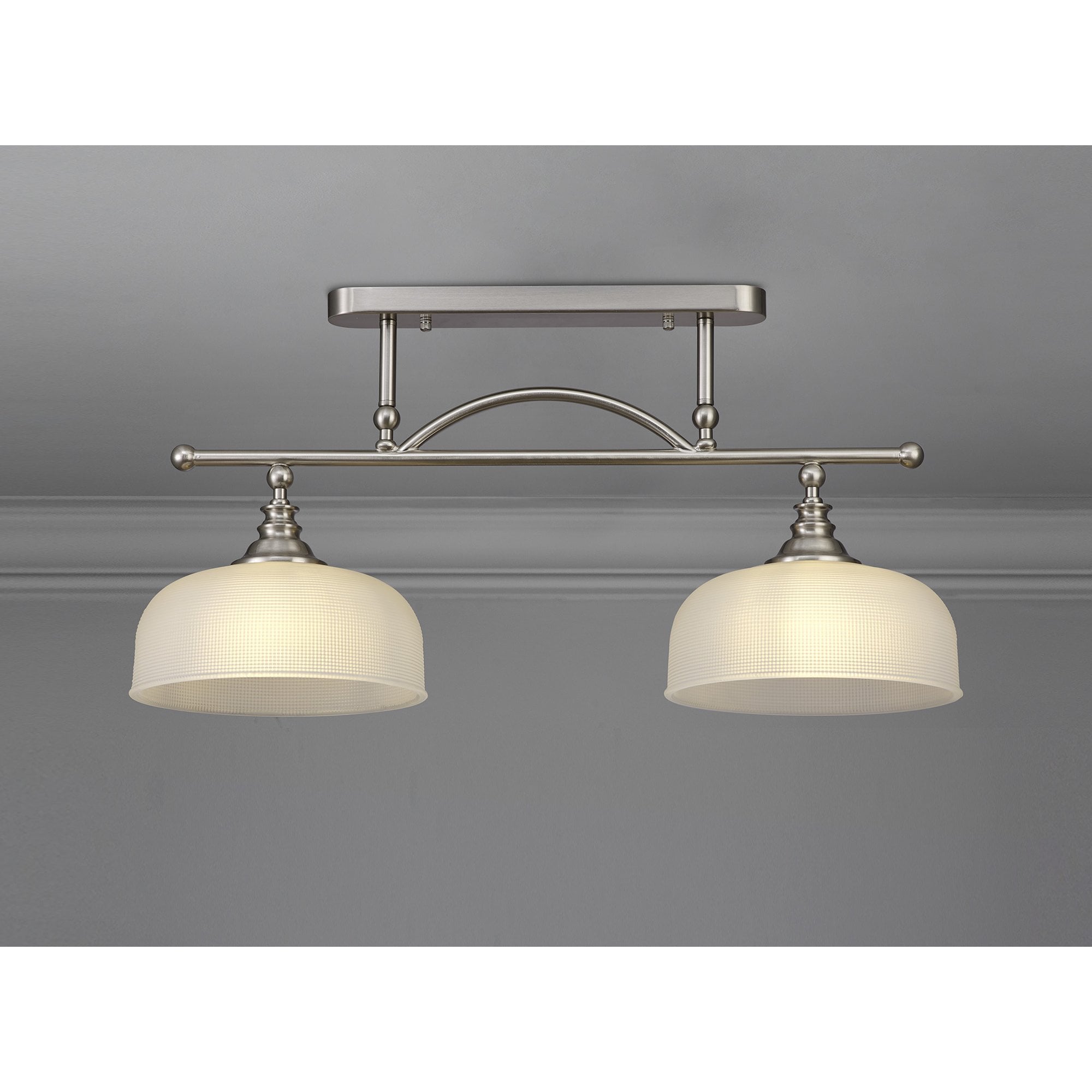 Fabula Maida 2 Light Linear Semi-Flush/Pendant - Satin Nickel & Frosted Glass