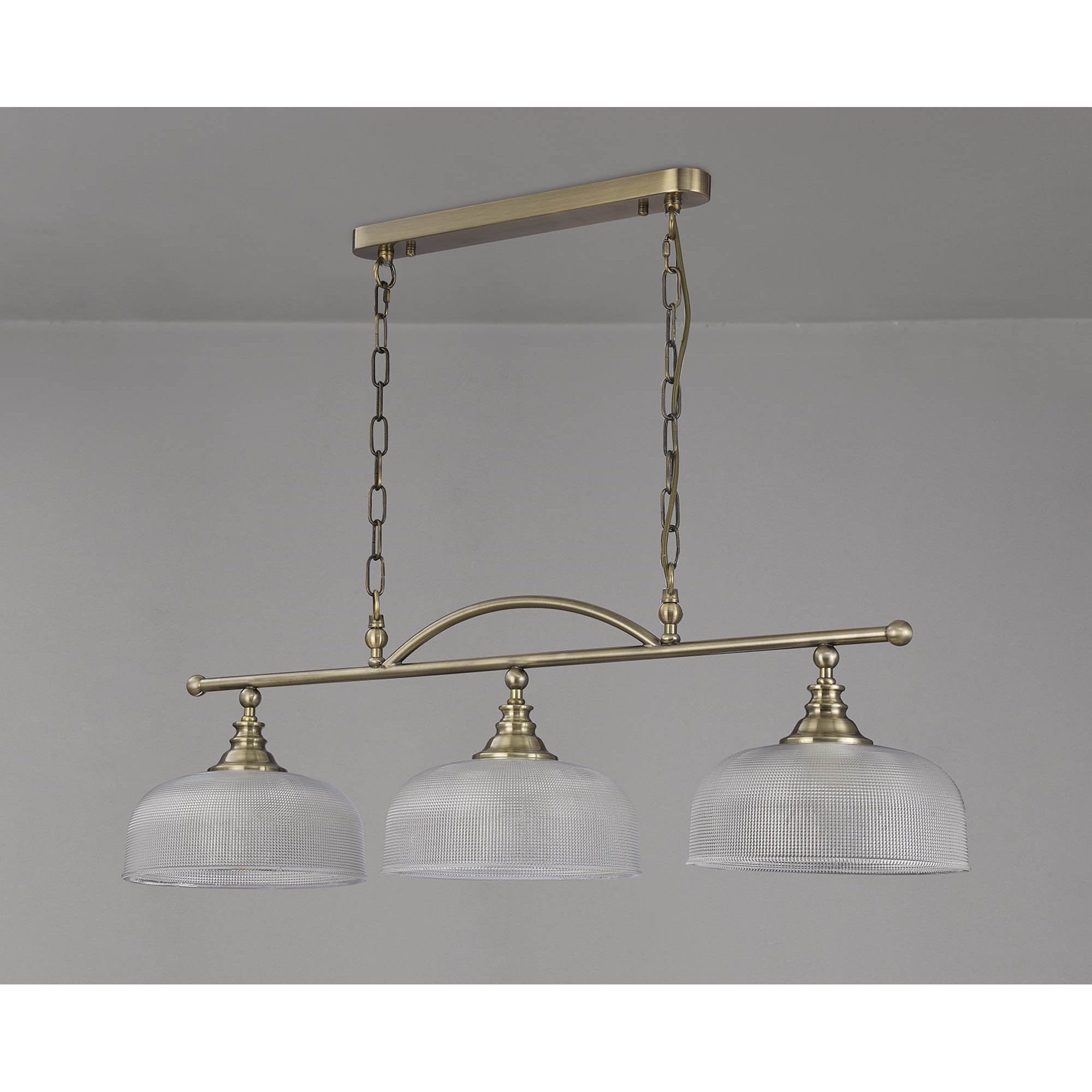Fabula Maida 3 Light Linear Semi-Flush/Pendant - Antique Brass & Prismatic Glass