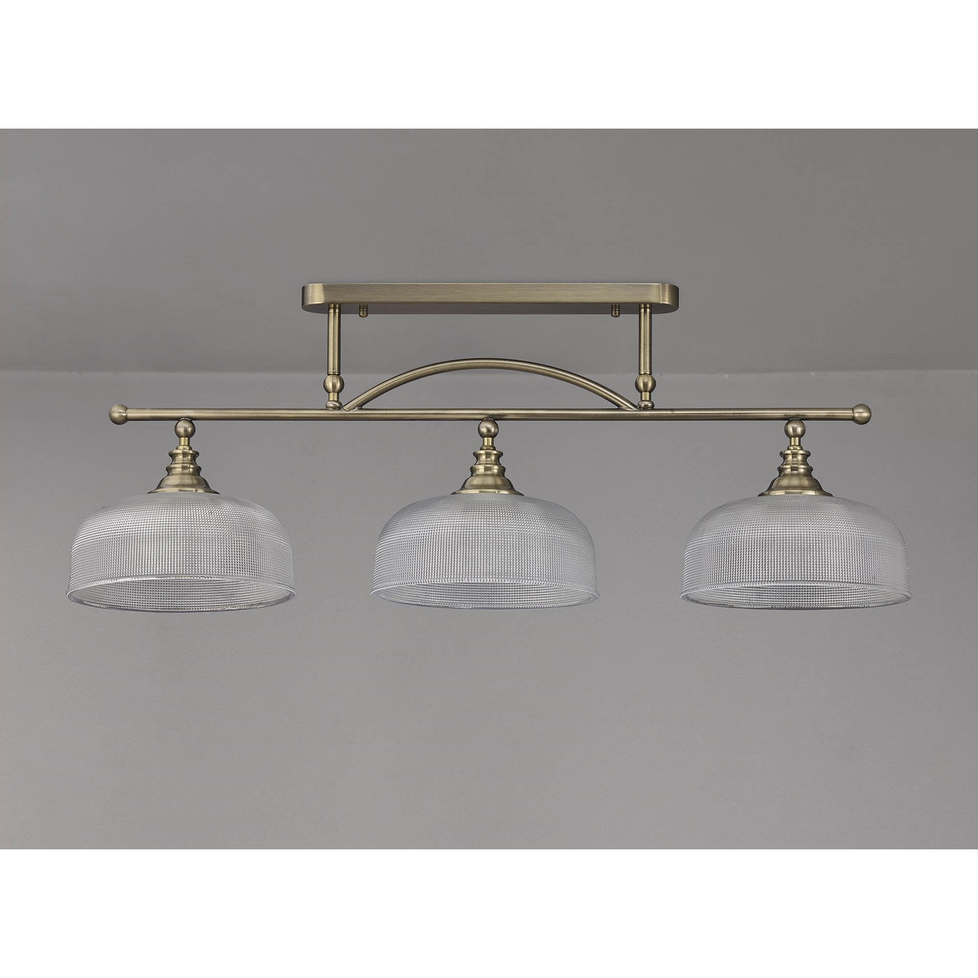 Fabula Maida 3 Light Linear Semi-Flush/Pendant - Antique Brass & Prismatic Glass