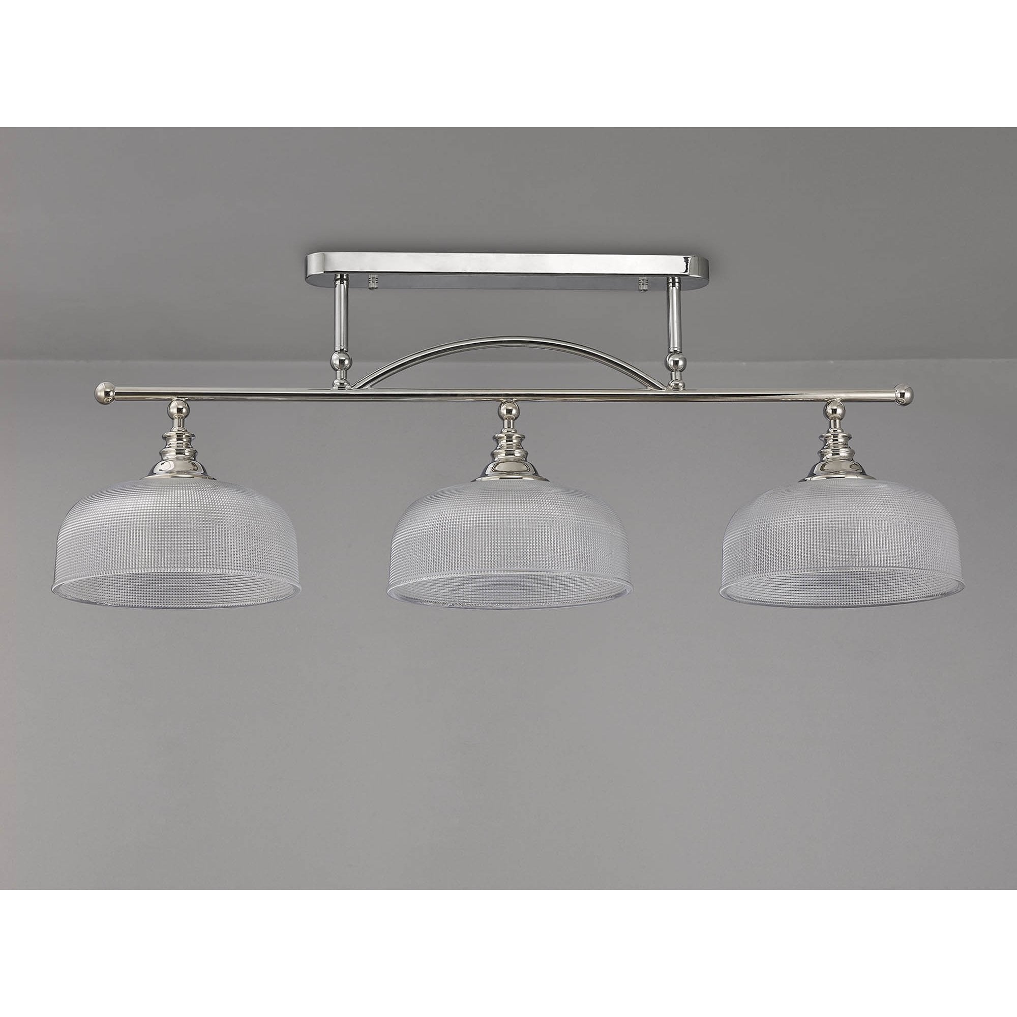 Fabula Maida 3 Light Linear Semi-Flush/Pendant - Polished Nickel & Prismatic Glass