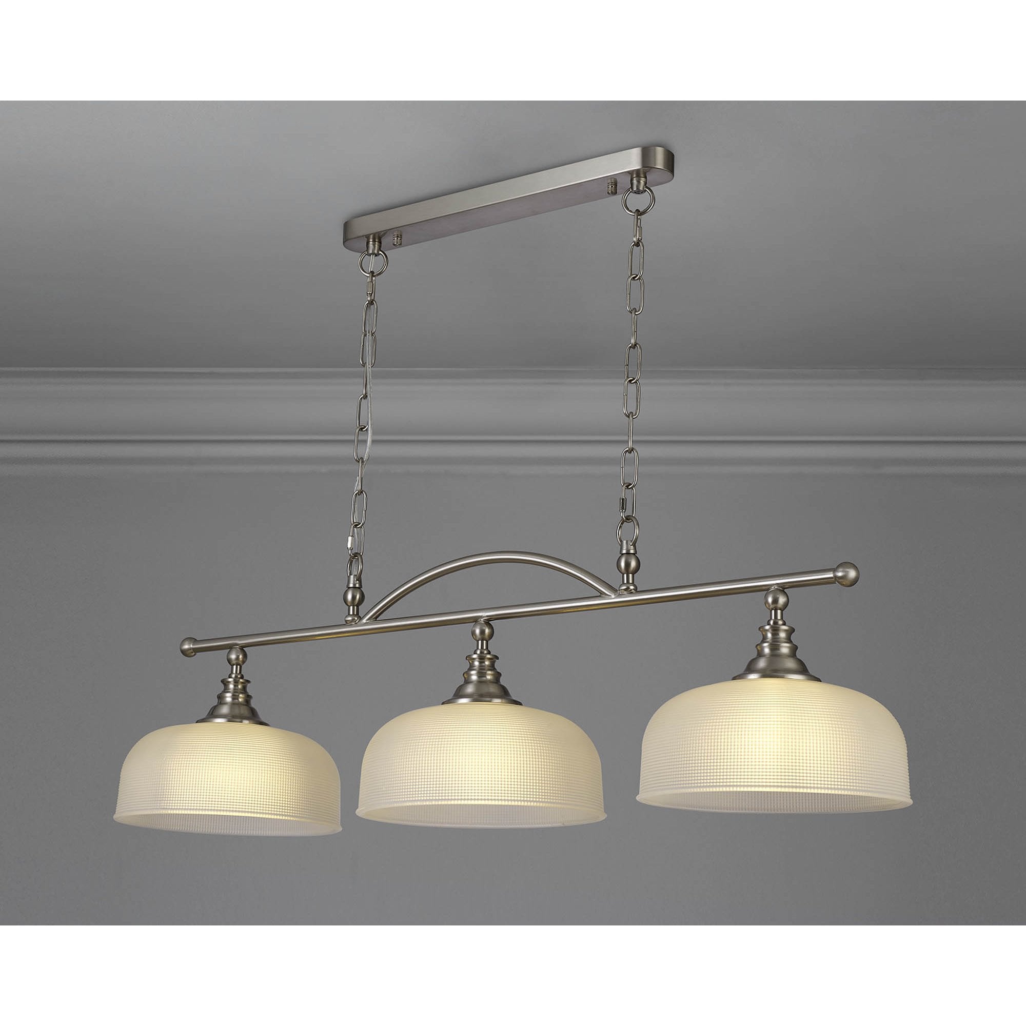 Fabula Maida 3 Light Linear Semi-Flush/Pendant - Satin Nickel & Frosted Glass