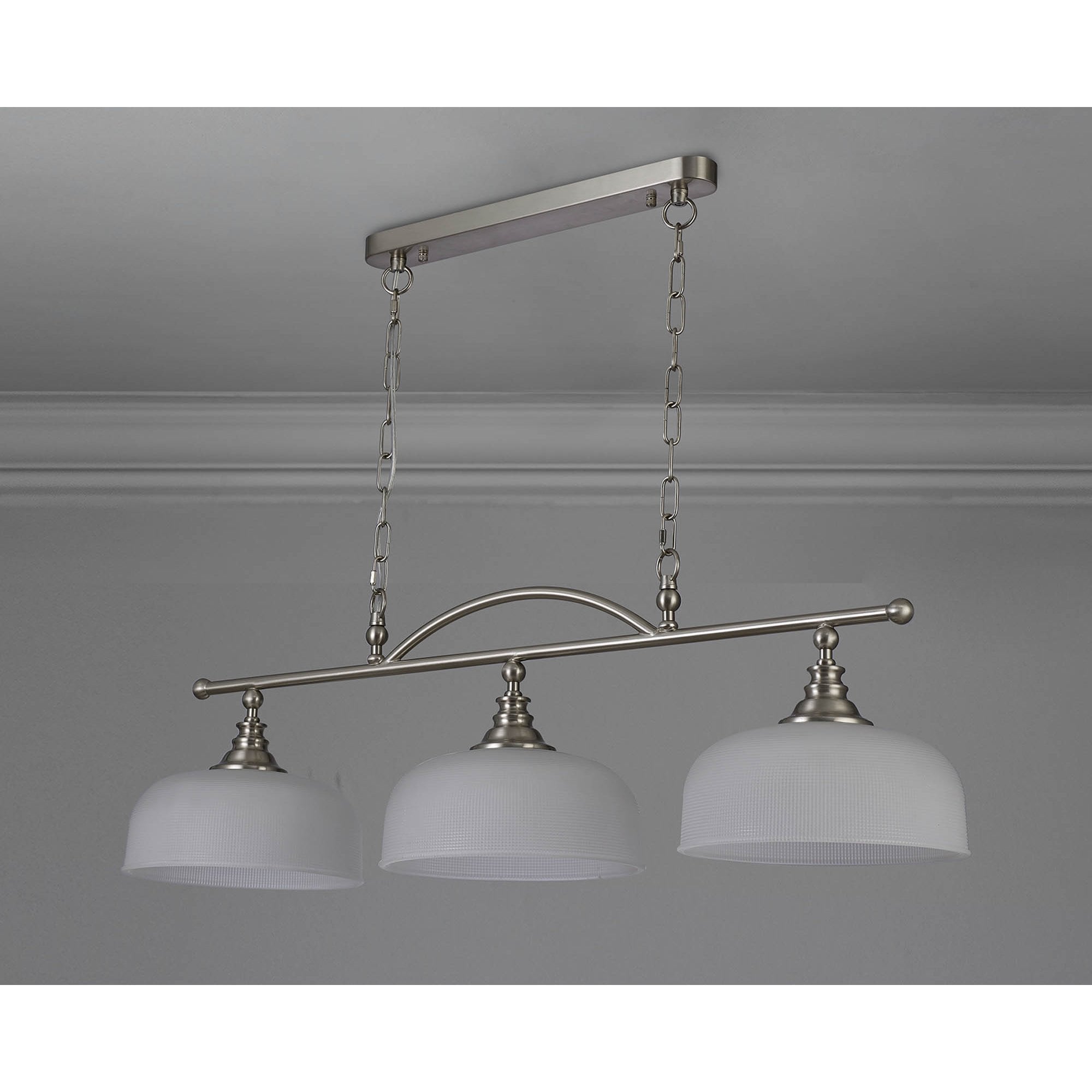 Fabula Maida 3 Light Linear Semi-Flush/Pendant - Satin Nickel & Frosted Glass