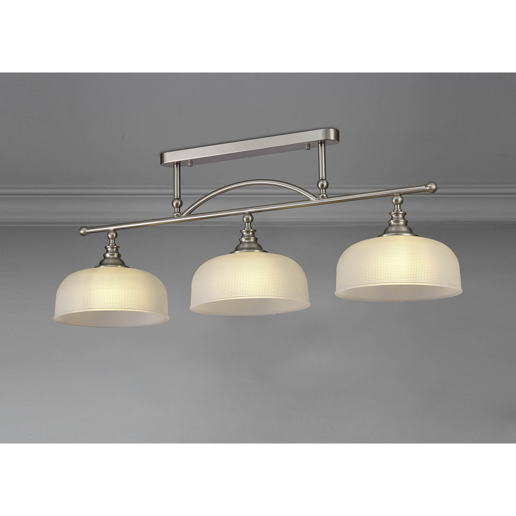 Fabula Maida 3 Light Linear Semi-Flush/Pendant - Satin Nickel & Frosted Glass