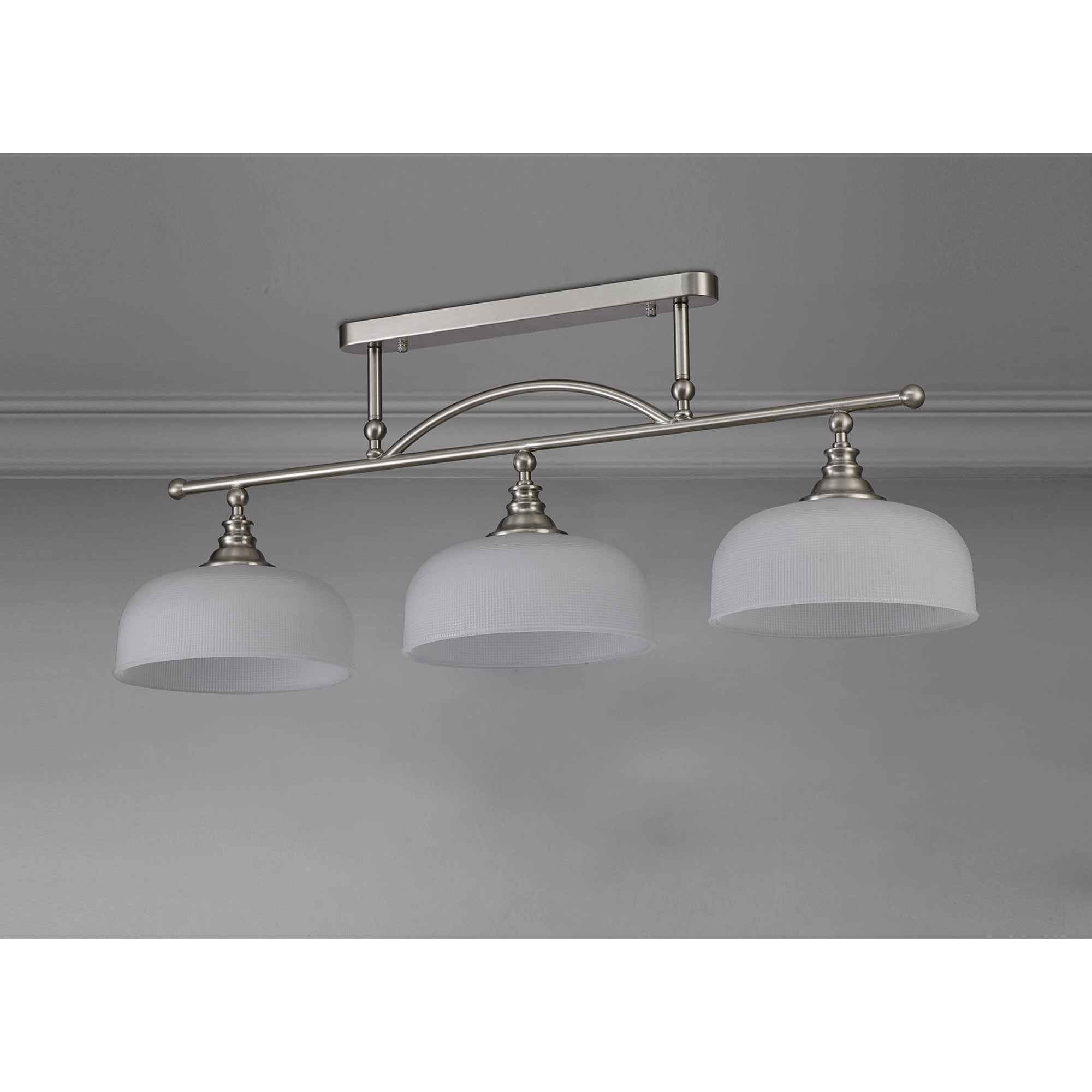 Fabula Maida 3 Light Linear Semi-Flush/Pendant - Satin Nickel & Frosted Glass