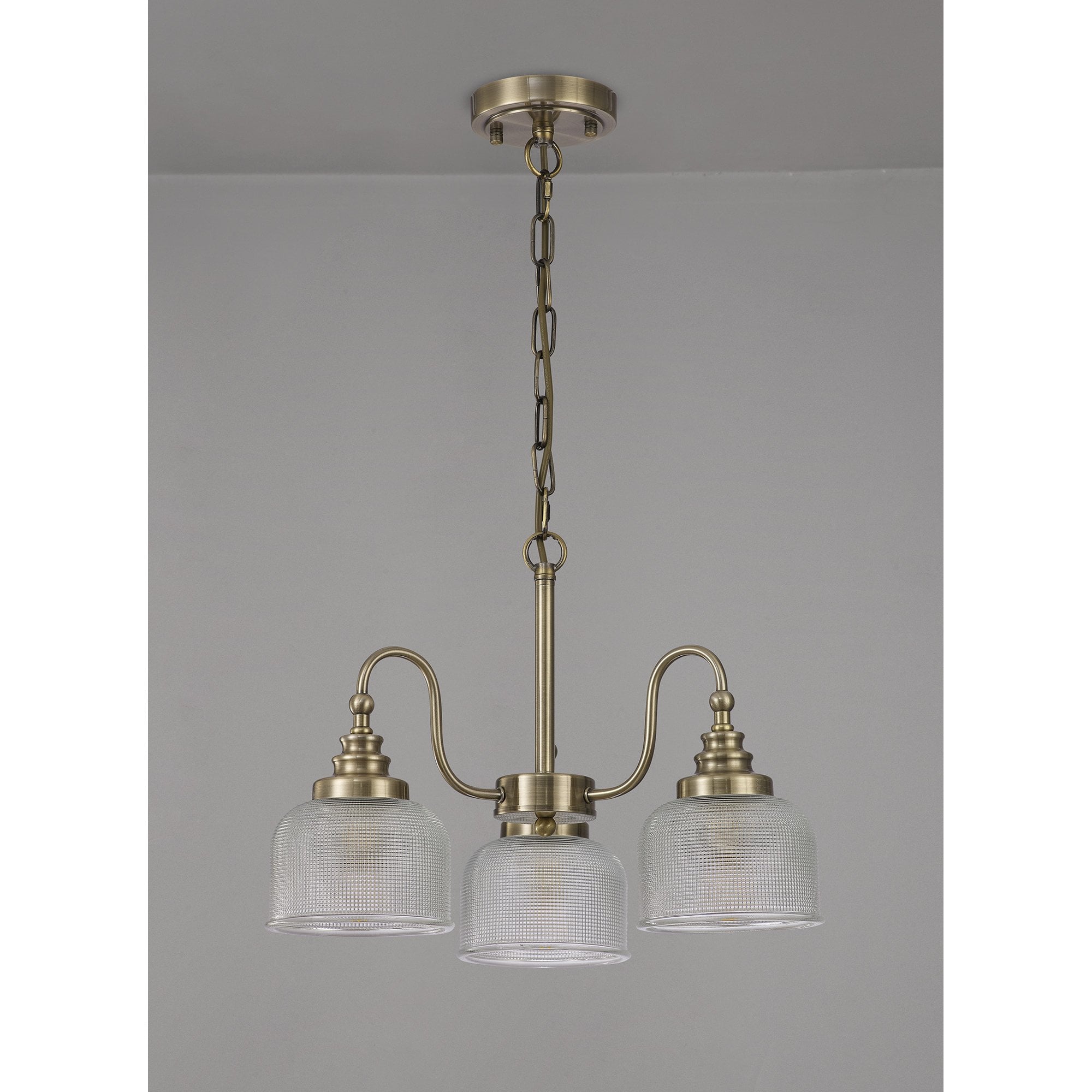 Fabula Maida 3 Light Semi-Flush/Pendant - Antique Brass & Prismatic Glass