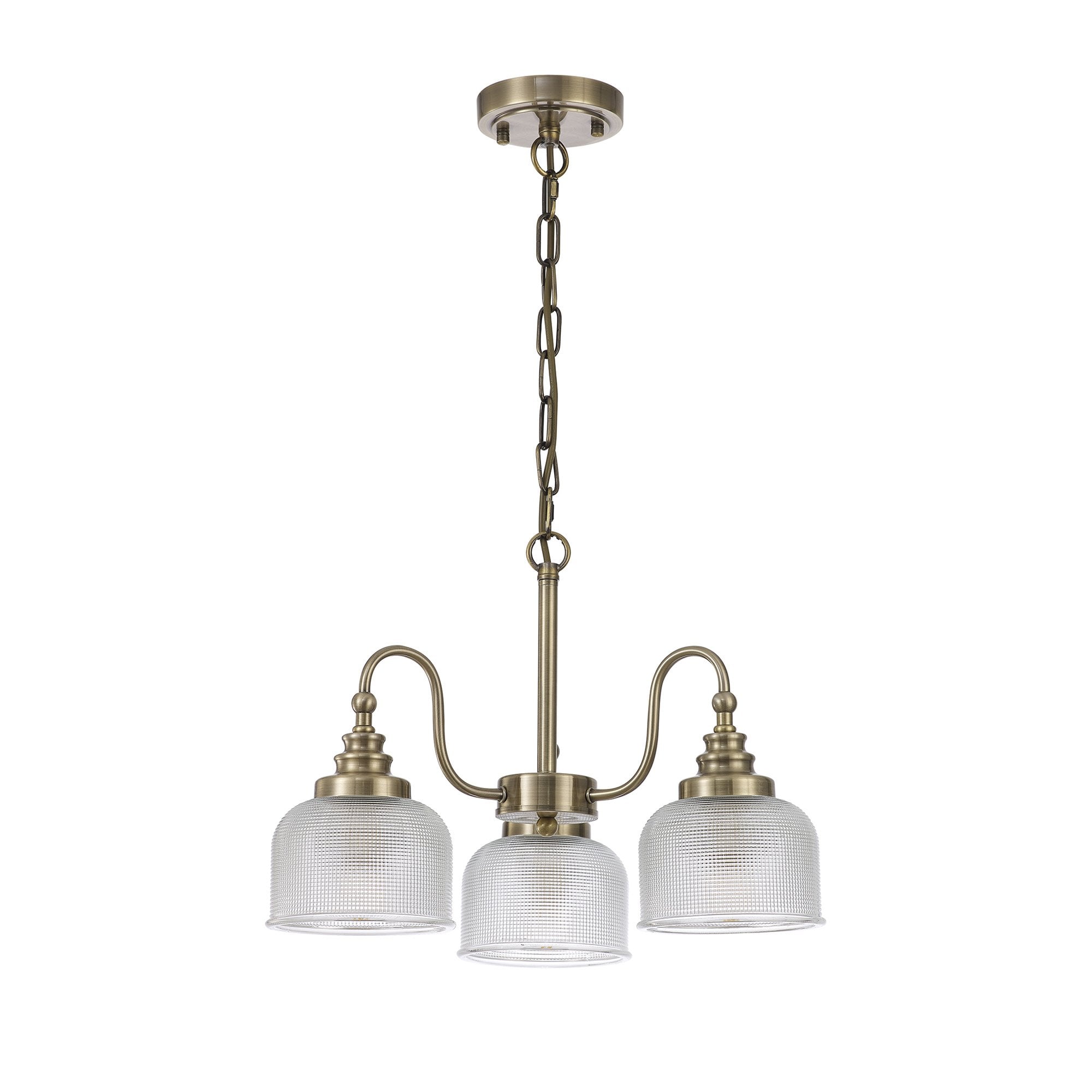 Fabula Maida 3 Light Semi-Flush/Pendant - Antique Brass & Prismatic Glass