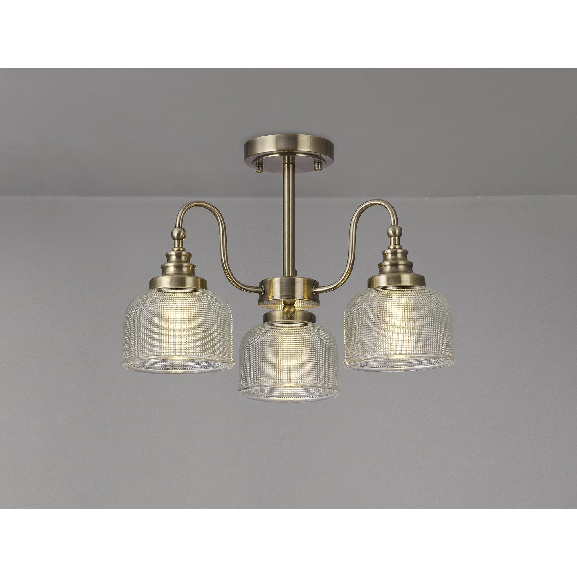 Fabula Maida 3 Light Semi-Flush/Pendant - Antique Brass & Prismatic Glass