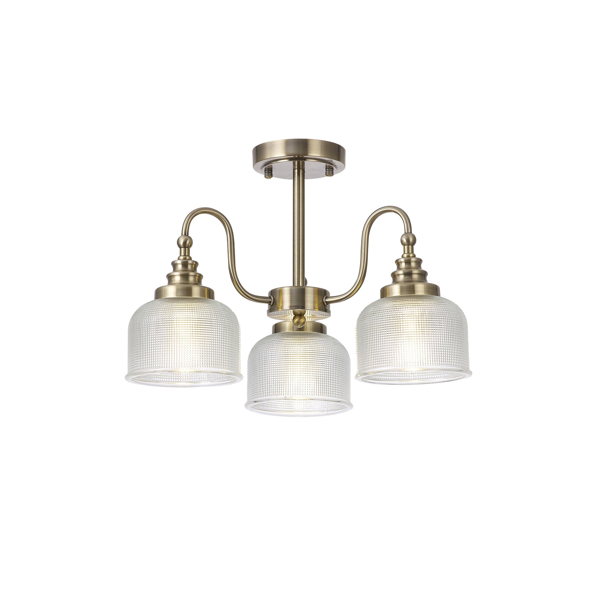 Fabula Maida 3 Light Semi-Flush/Pendant - Antique Brass & Prismatic Glass