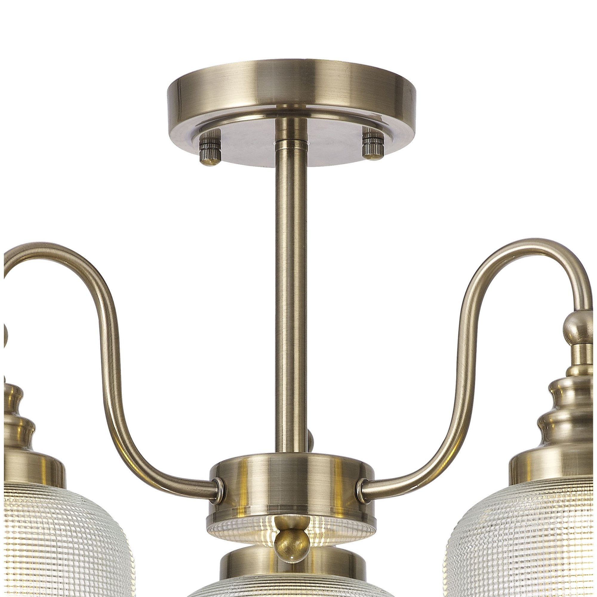 Fabula Maida 3 Light Semi-Flush/Pendant - Antique Brass & Prismatic Glass