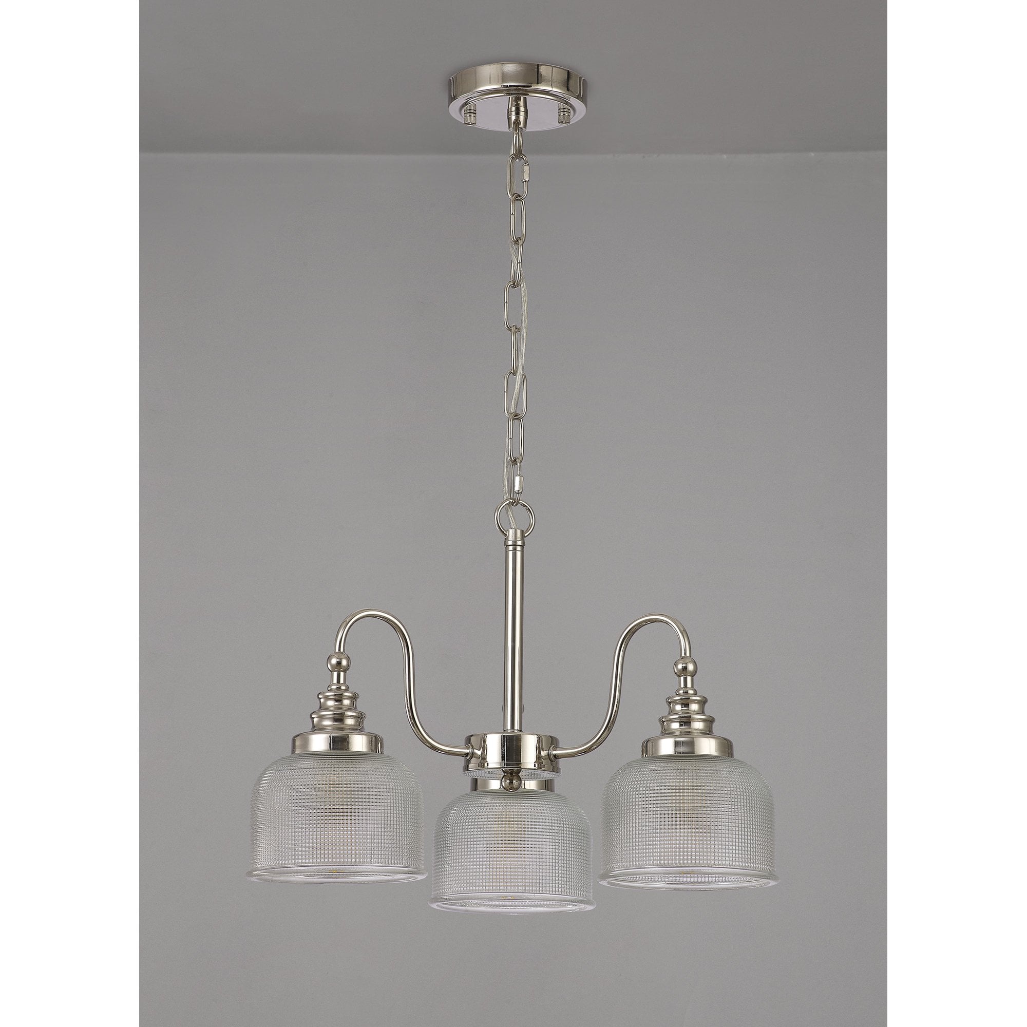 Fabula Maida 3 Light Semi-Flush/Pendant - Polished Nickel & Prismatic Glass