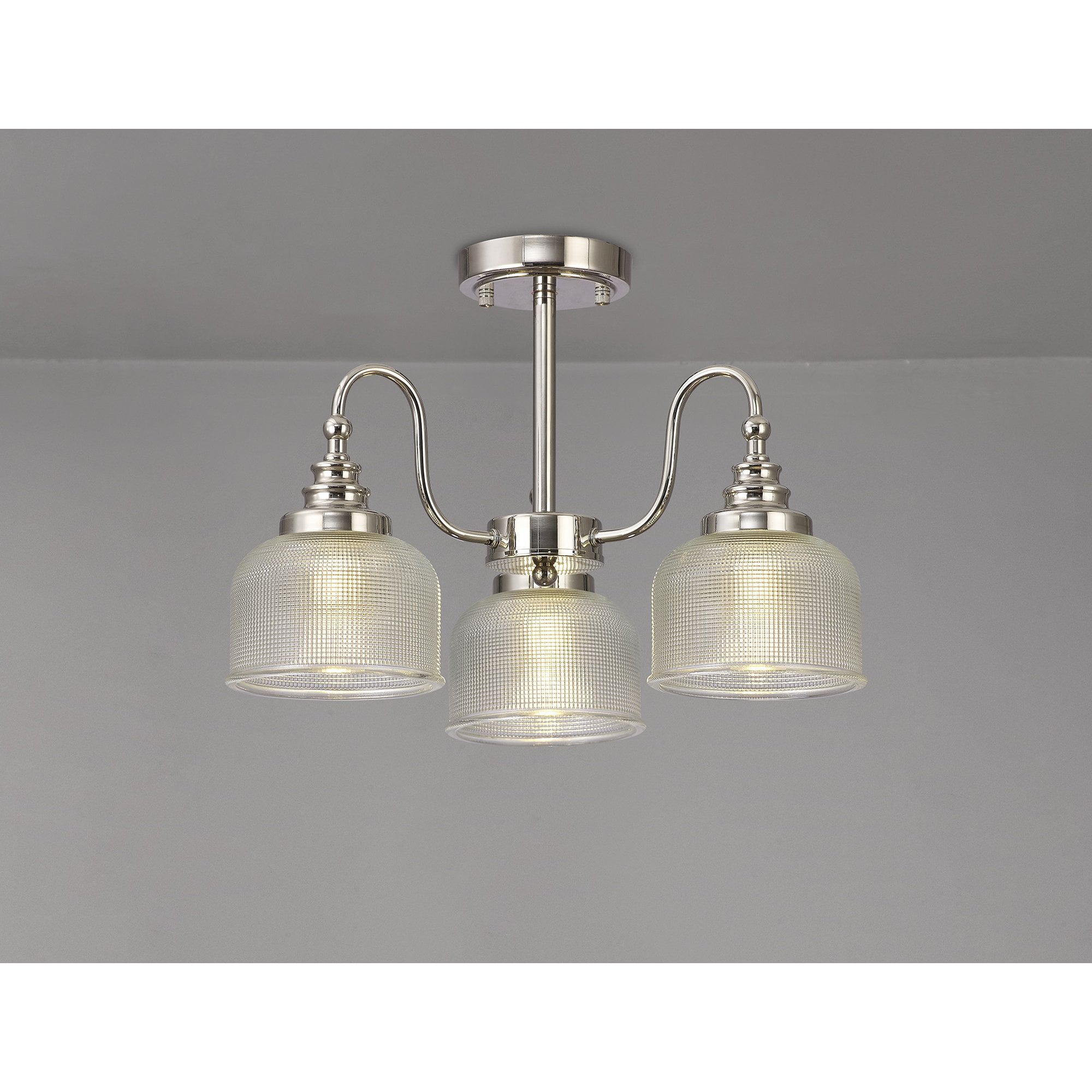 Fabula Maida 3 Light Semi-Flush/Pendant - Polished Nickel & Prismatic Glass