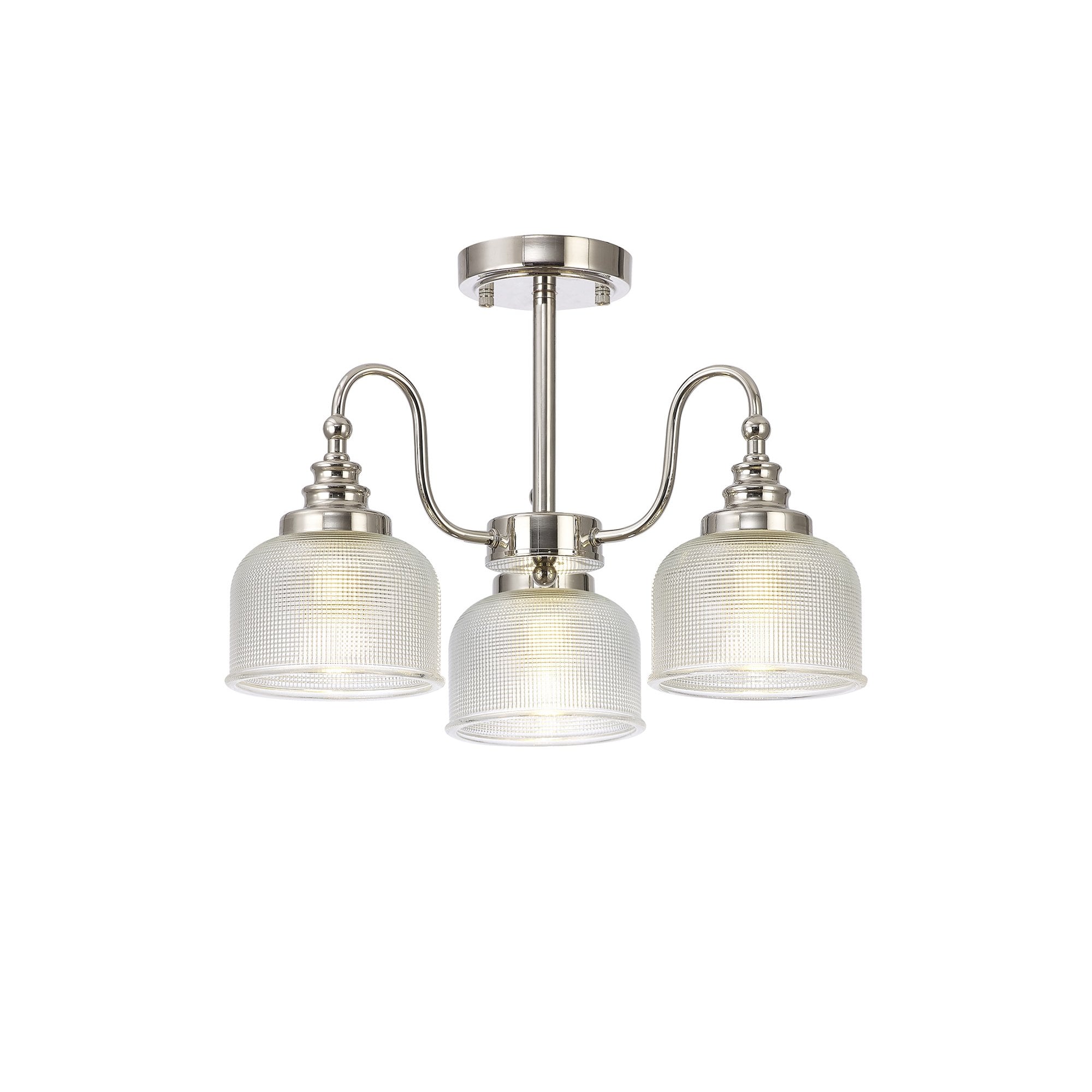 Fabula Maida 3 Light Semi-Flush/Pendant - Polished Nickel & Prismatic Glass