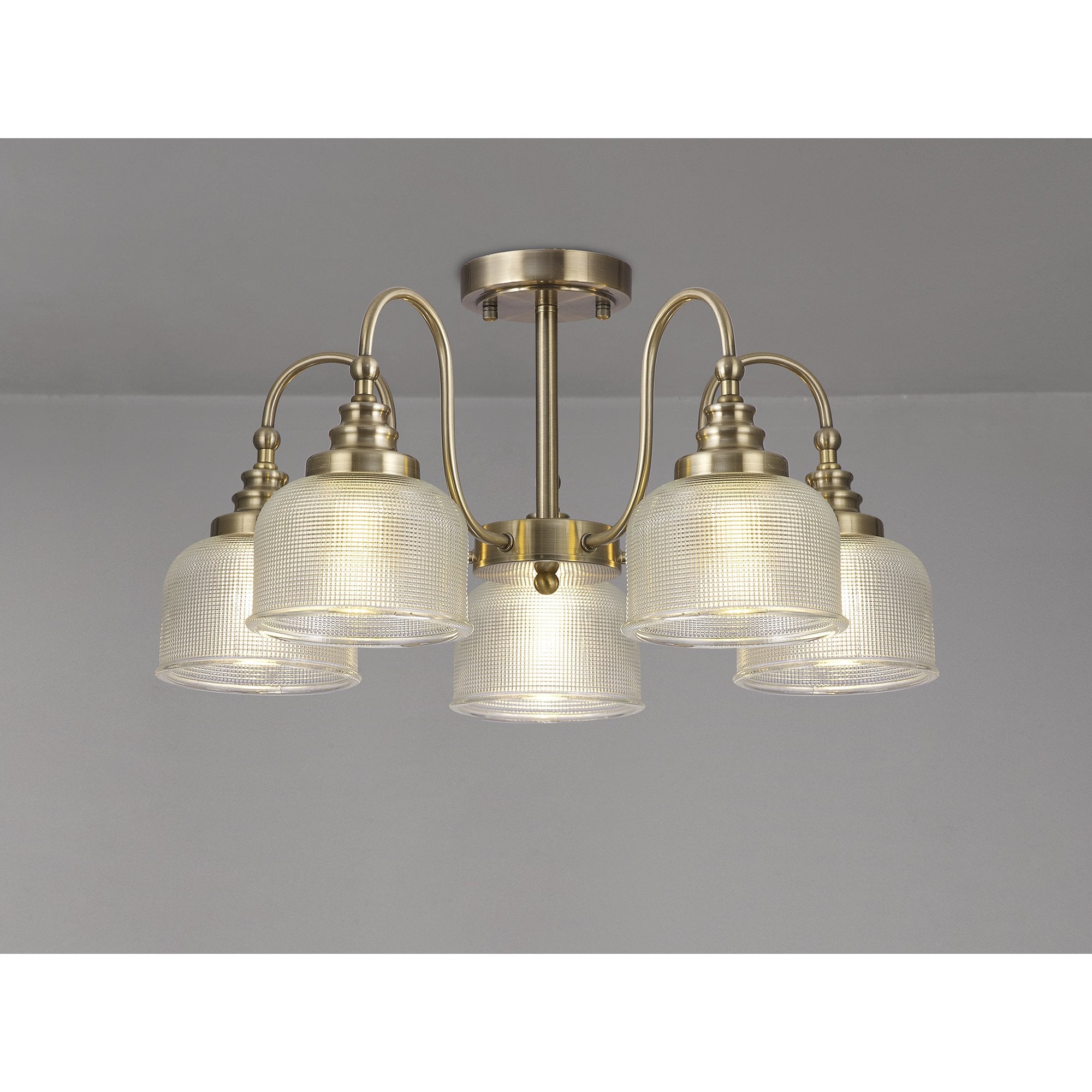 Fabula Maida 5 Light Semi-Flush/Pendant - Antique Brass & Prismatic Glass