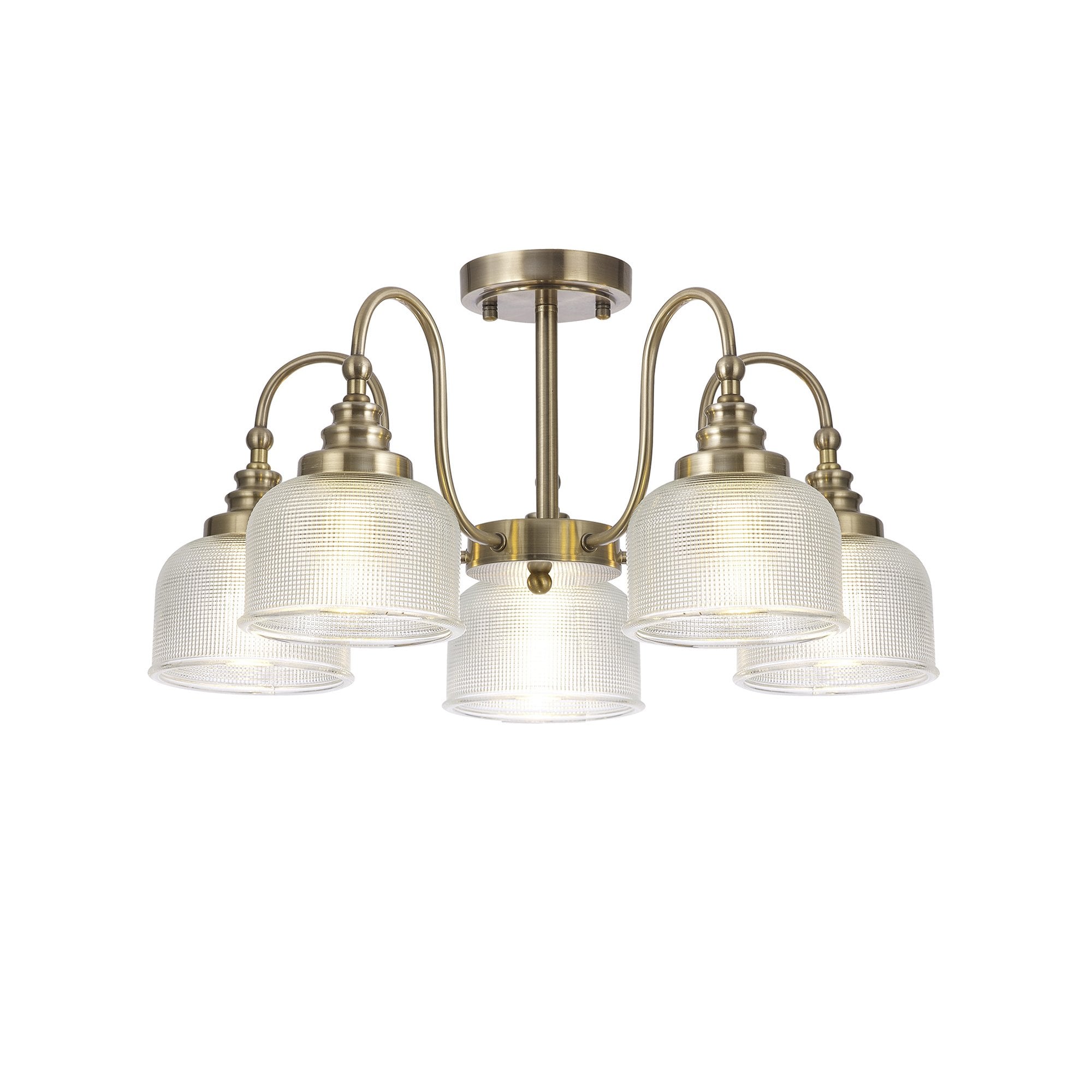 Fabula Maida 5 Light Semi-Flush/Pendant - Antique Brass & Prismatic Glass