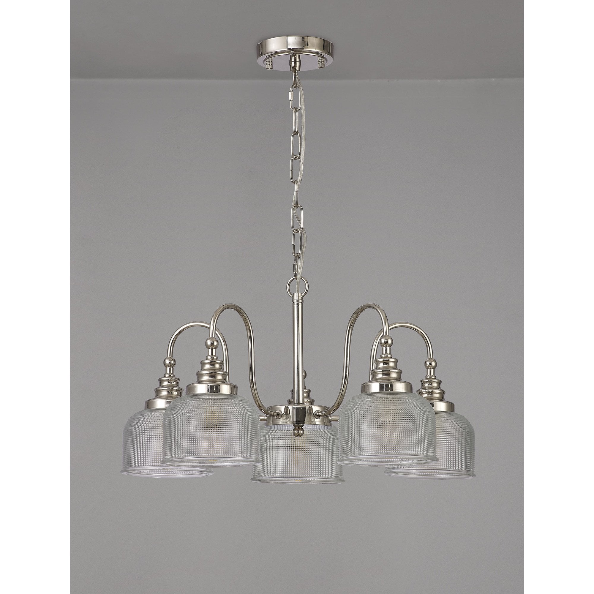Fabula Maida 5 Light Semi-Flush/Pendant - Polished Nickel & Prismatic Glass