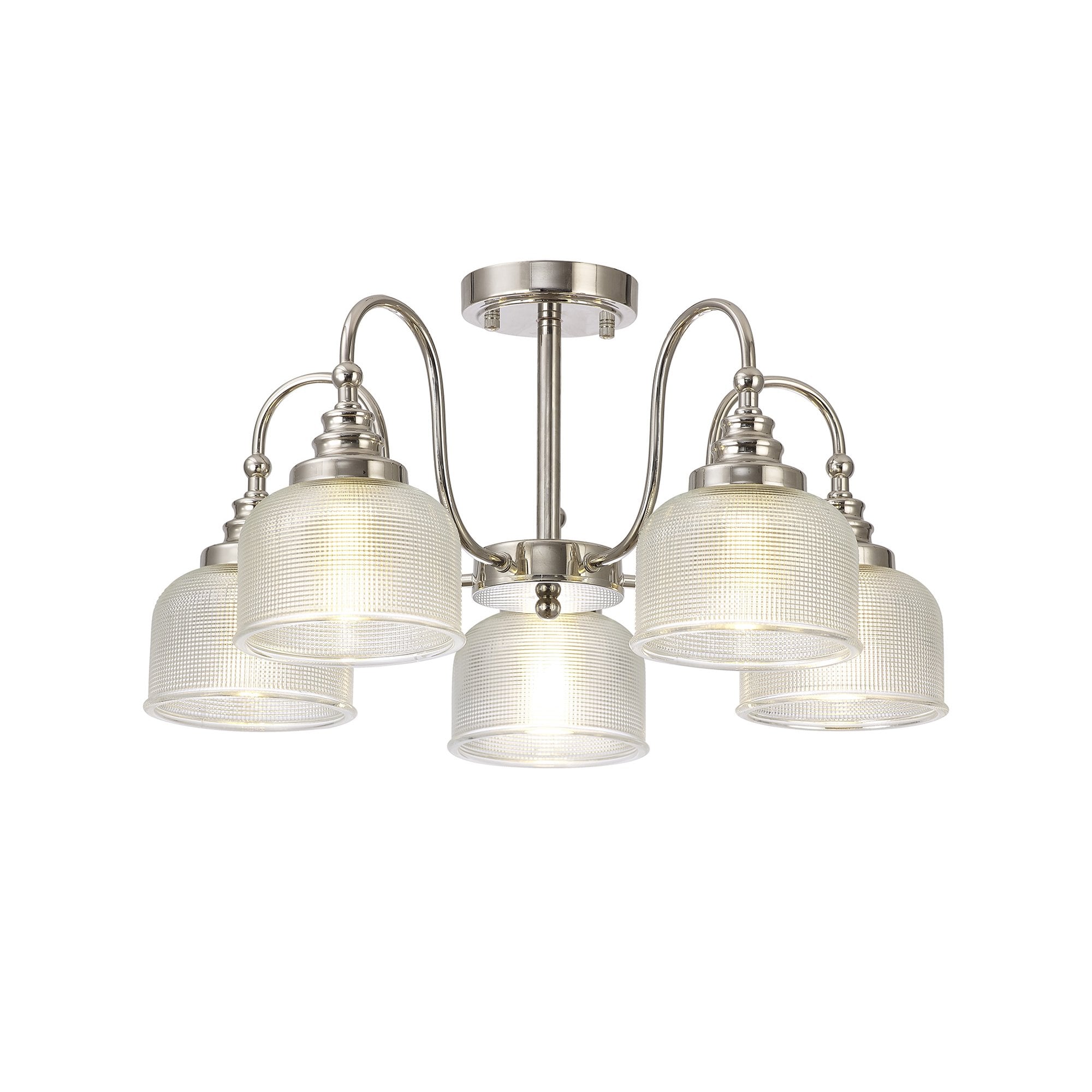 Fabula Maida 5 Light Semi-Flush/Pendant - Polished Nickel & Prismatic Glass