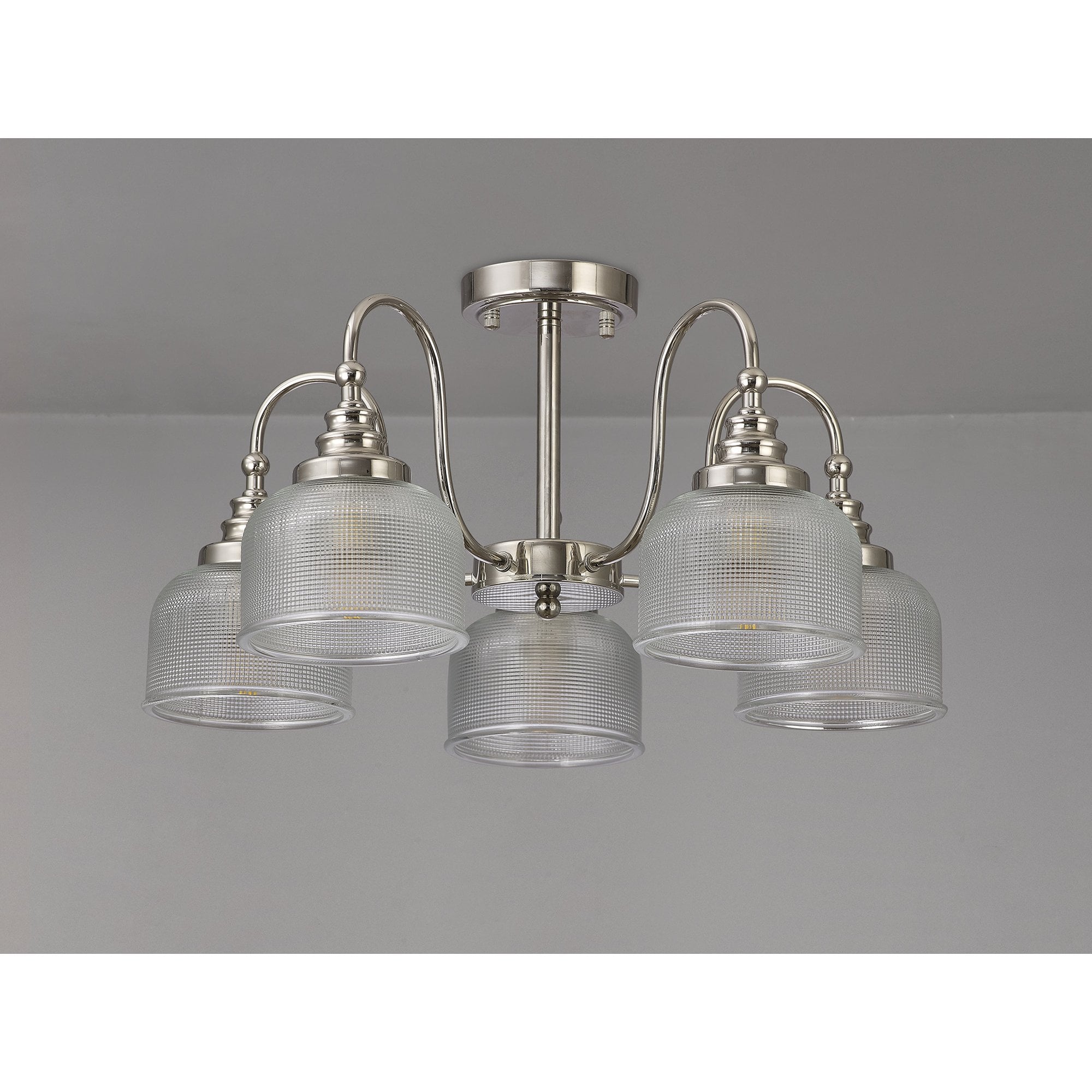 Fabula Maida 5 Light Semi-Flush/Pendant - Polished Nickel & Prismatic Glass