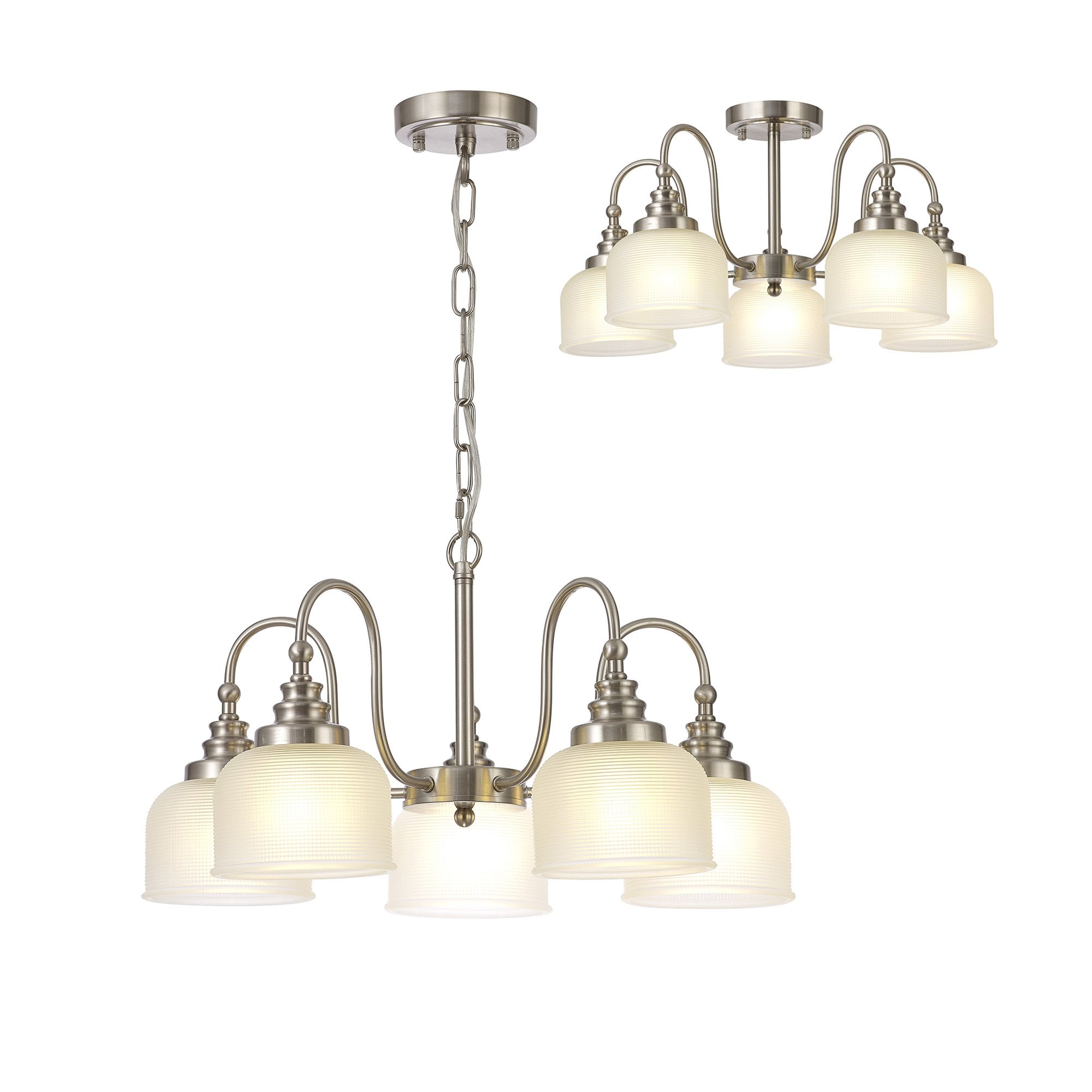 Fabula Maida 5 Light Semi-Flush/Pendant - Satin Nickel & Frosted Glass