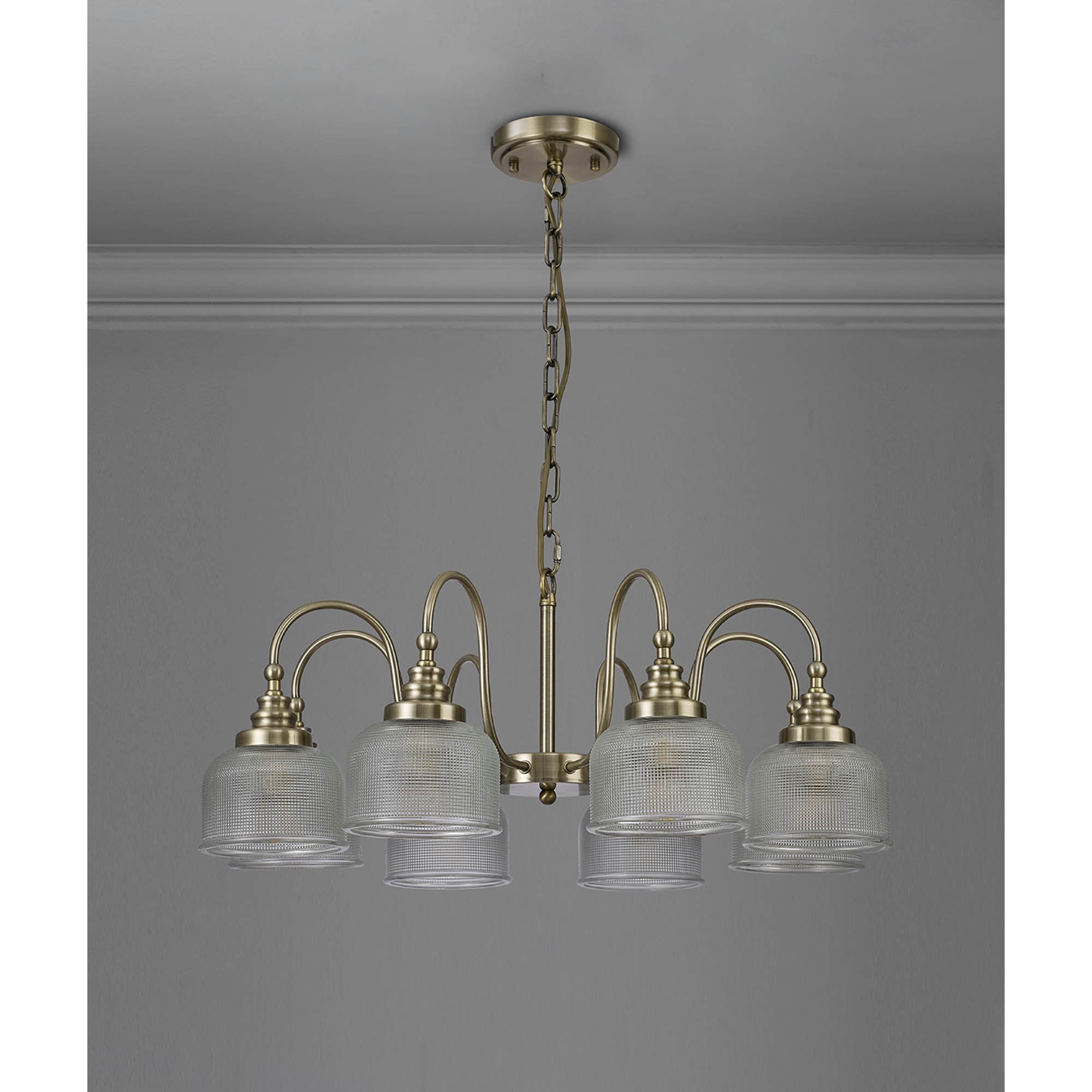 Fabula Maida 8 Light Semi-Flush/Pendant - Antique Brass & Prismatic Glass