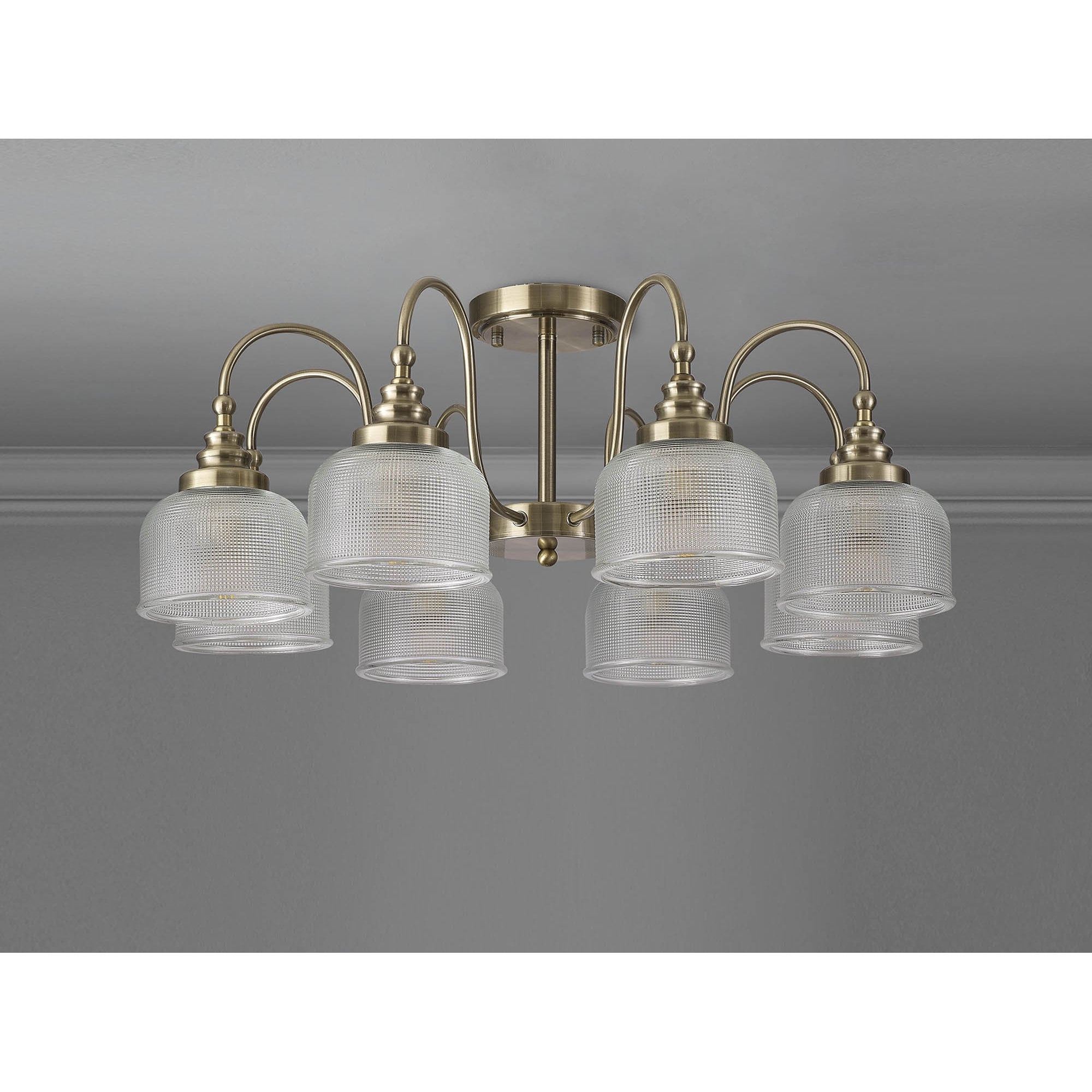 Fabula Maida 8 Light Semi-Flush/Pendant - Antique Brass & Prismatic Glass