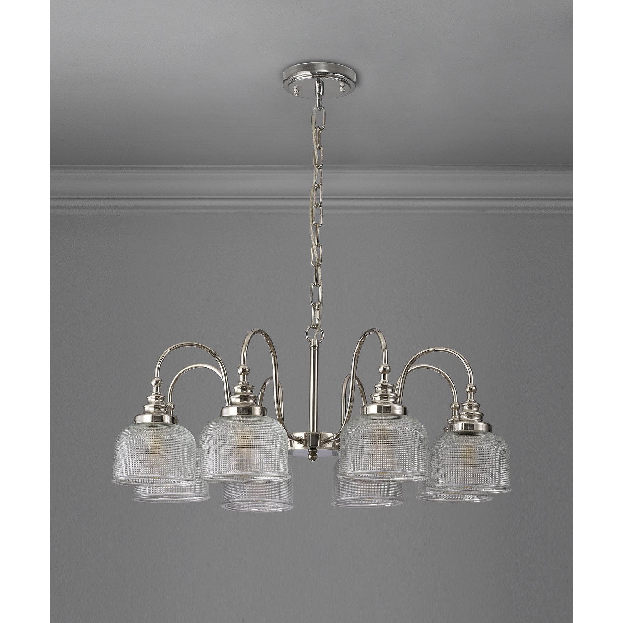 Fabula Maida 8 Light Semi-Flush/Pendant - Polished Nickel & Prismatic Glass