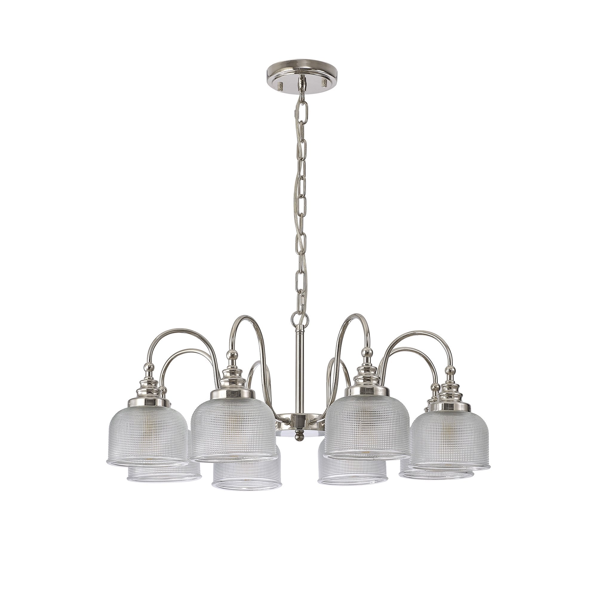 Fabula Maida 8 Light Semi-Flush/Pendant - Polished Nickel & Prismatic Glass